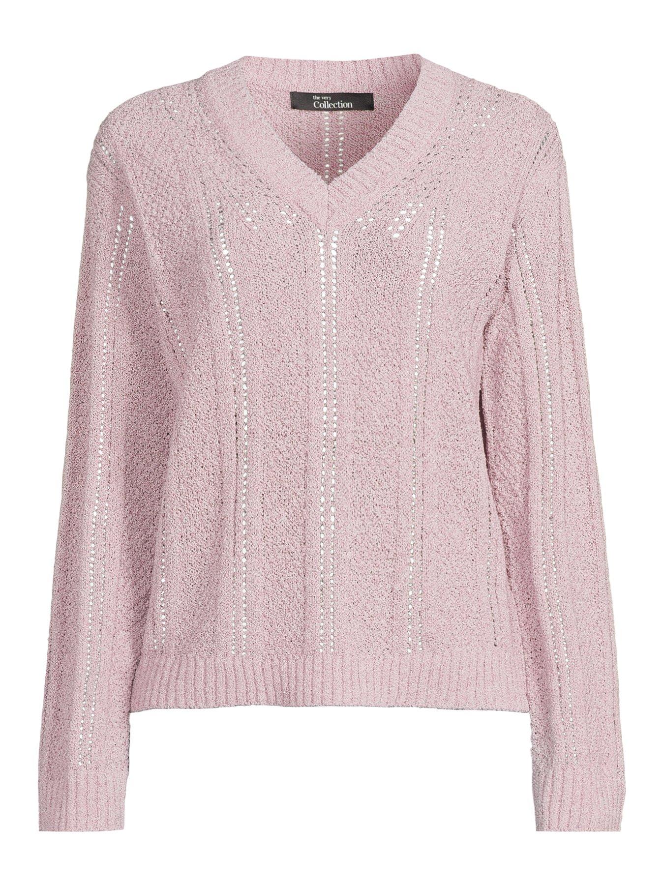 Image 7 of 7 of The Very Collection V Neck Textured Knitted Jumper - Lilac