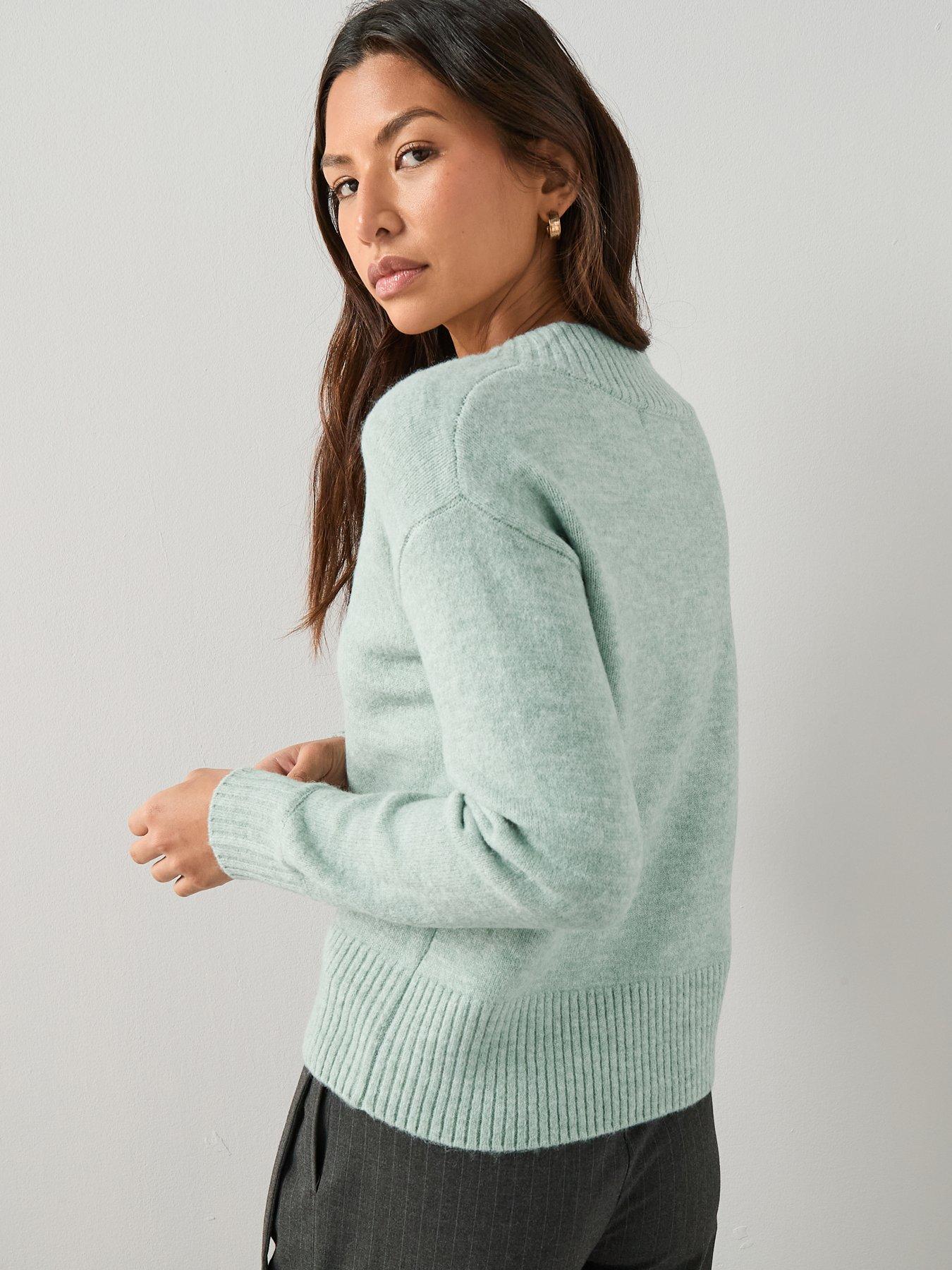 Image 2 of 7 of The Very Collection Deep Rib V Neck Knitted Jumper - Green