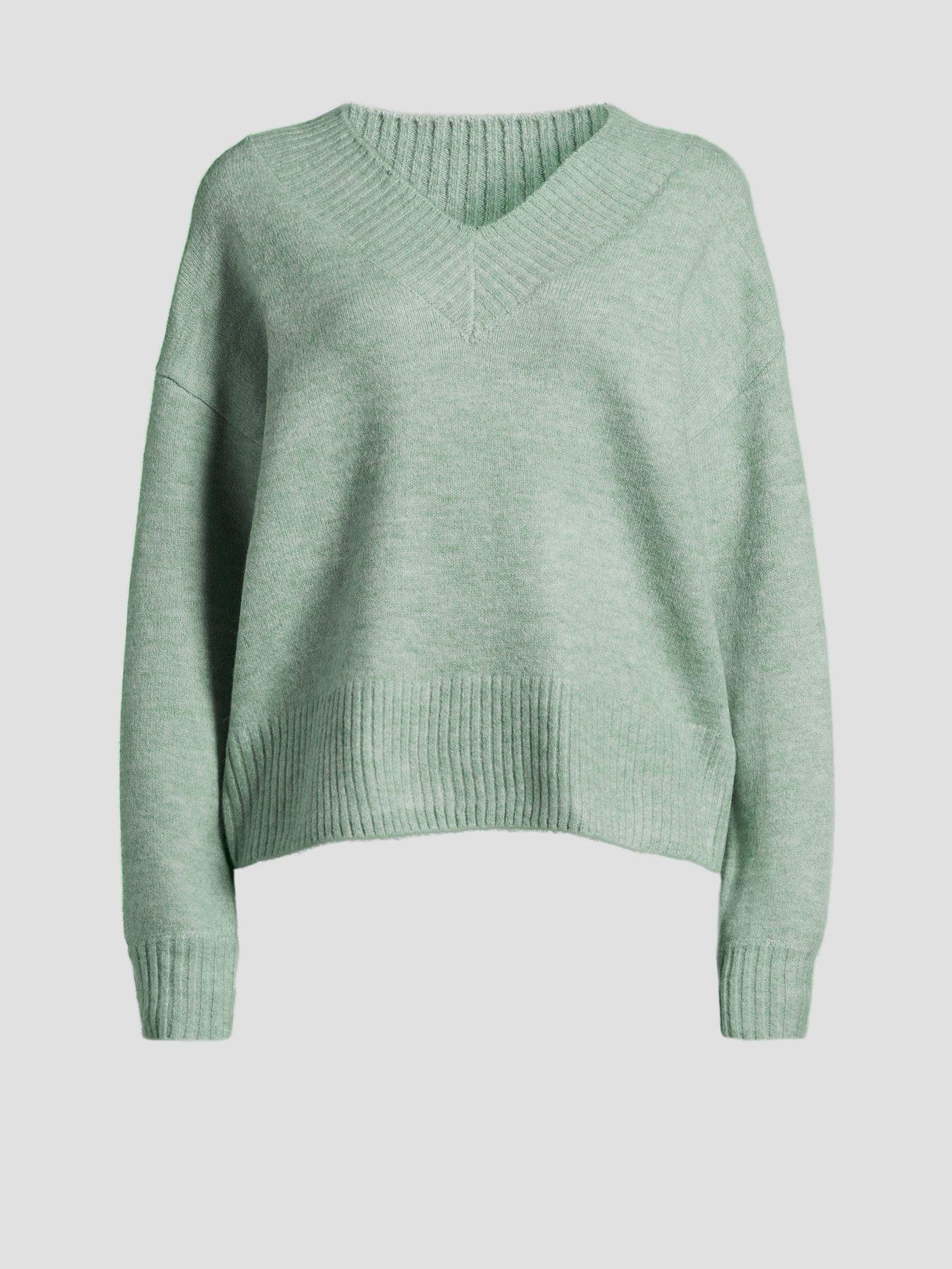 Image 7 of 7 of The Very Collection Deep Rib V Neck Knitted Jumper - Green