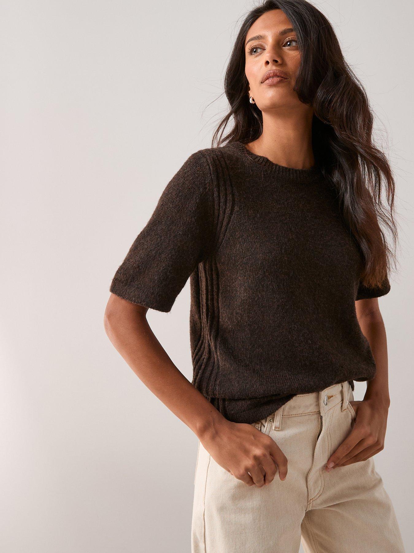 The Very Collection: Short Sleeve Jumper - Chocolate Brown