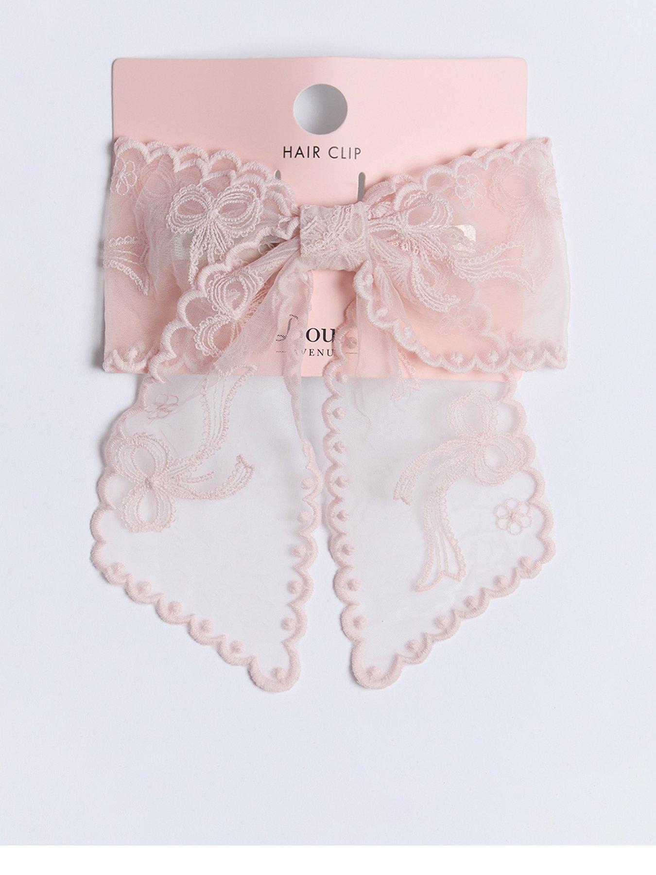 undefined Embroidered Bow Hair Clip - Pink