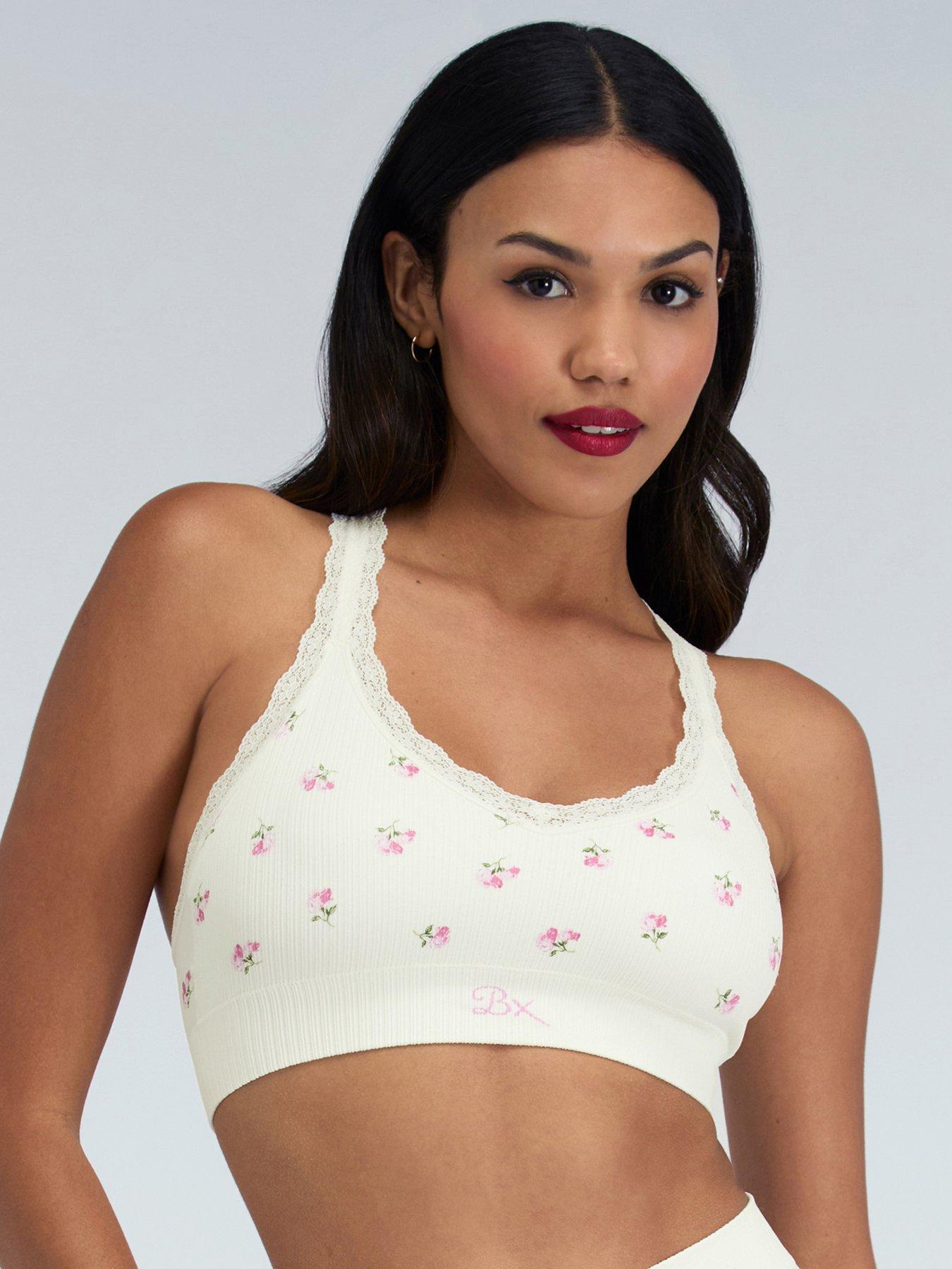 Boux Avenue Rib Seamless Floral Bralette - White