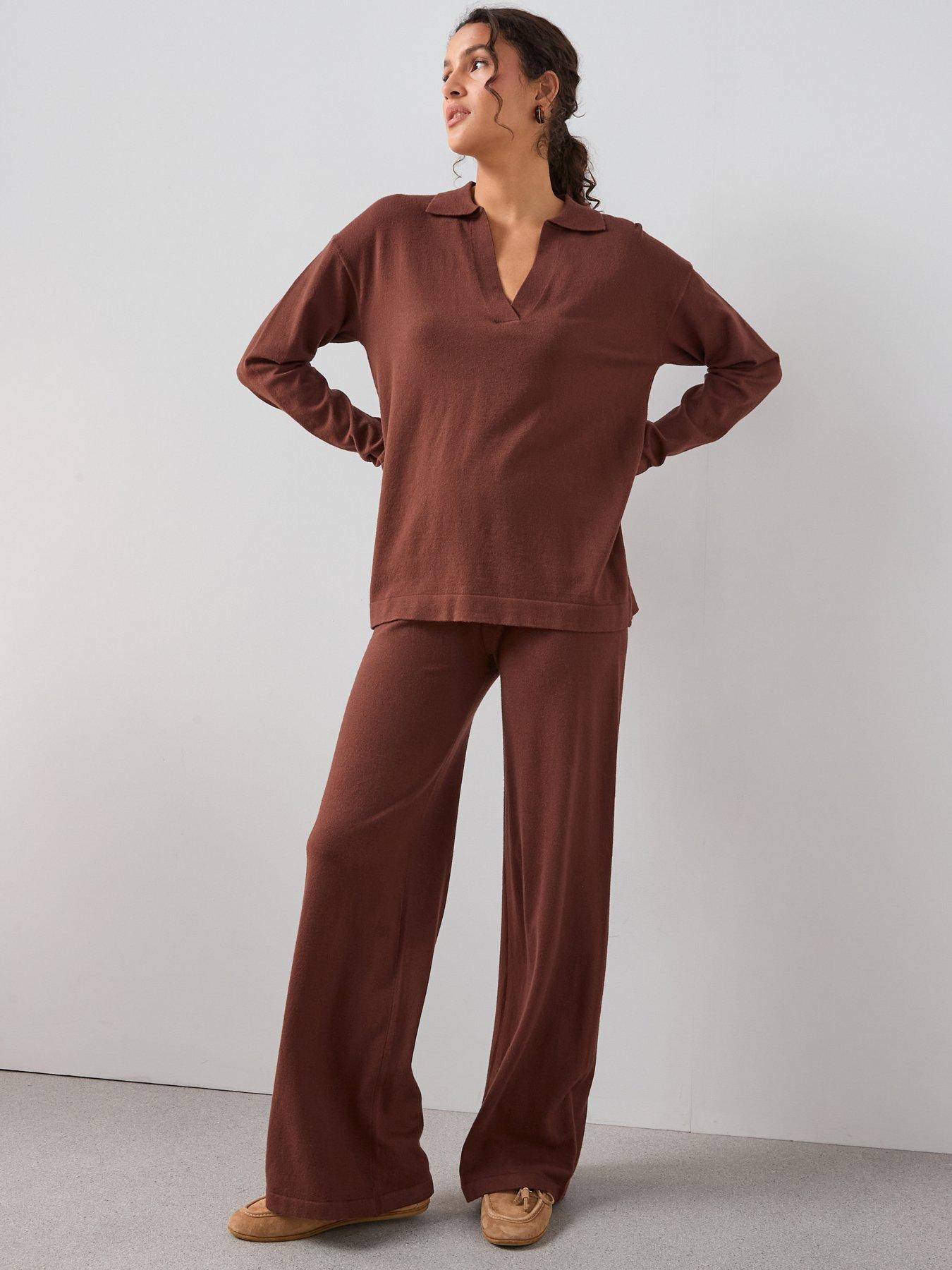 The Very Collection Classic Comfort Wide Leg Trouser Co-ord - Chocolate Brown
