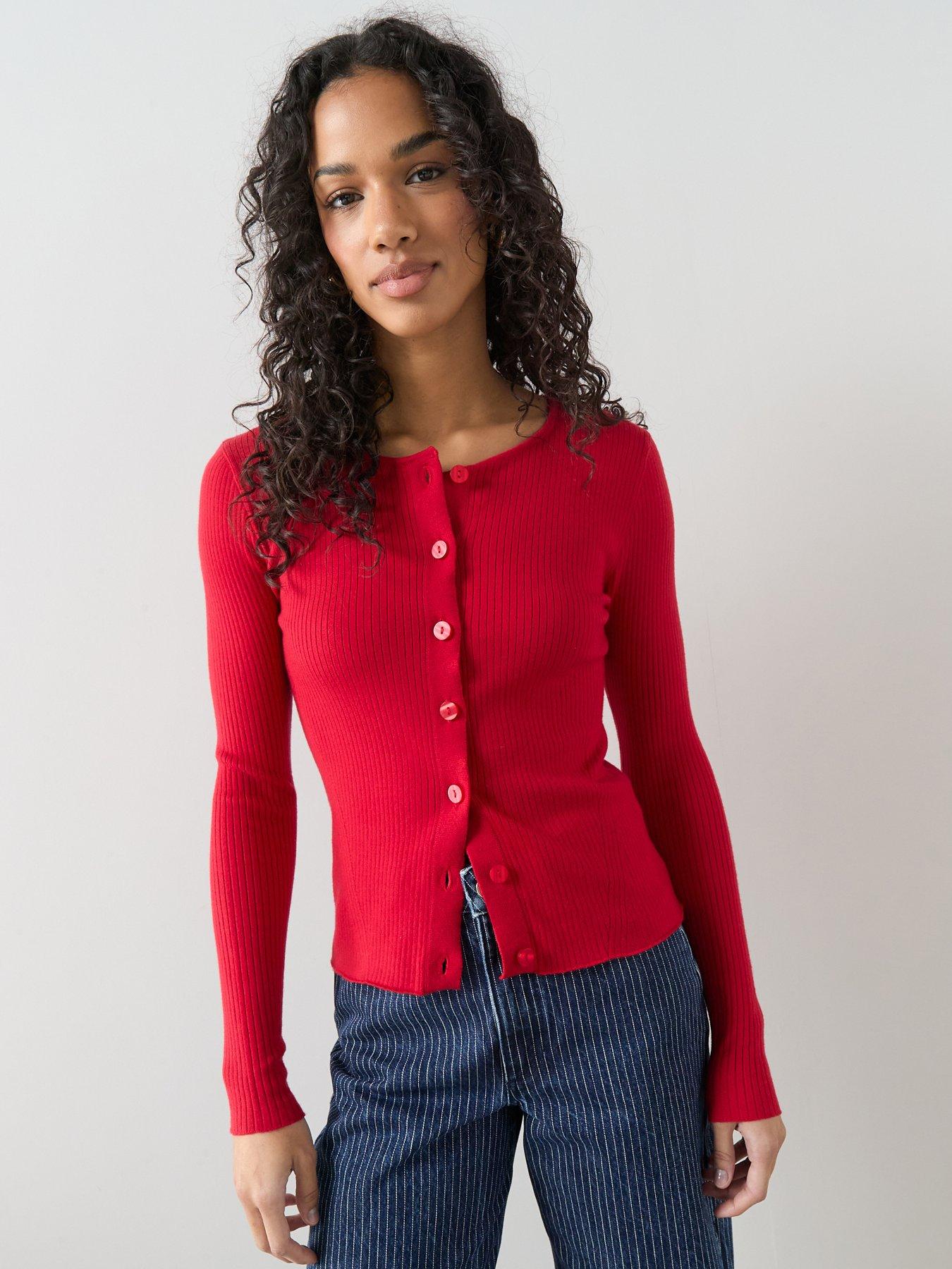 The Very Collection Classic Comfort Crew Neck Rib Knitted Cardigan - Red