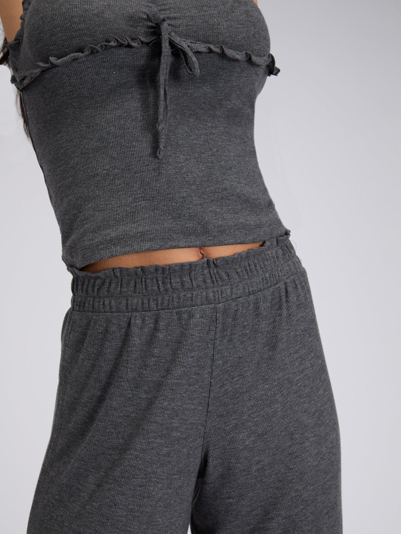 Image 5 of 7 of Boux Avenue Rib Frill Cami &amp; Pant Set - Charcoal