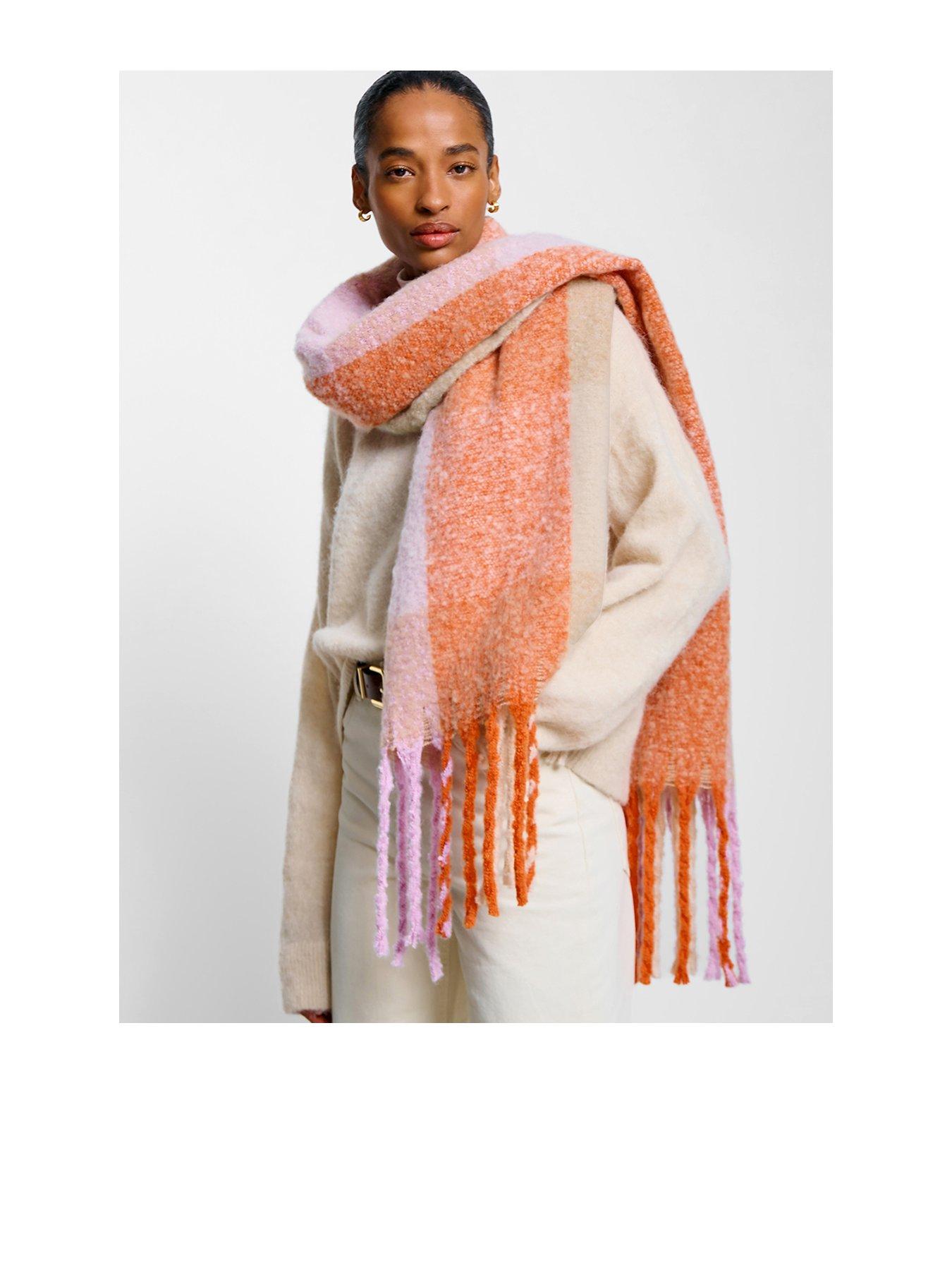 Katie Loxton Oversized Checked Tassel Scarf Lilac Orange Taupe