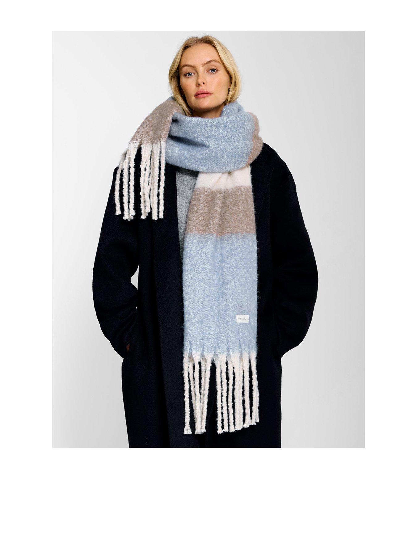 Katie Loxton Oversized Striped Tassel Scarf - Blue Mink Off White