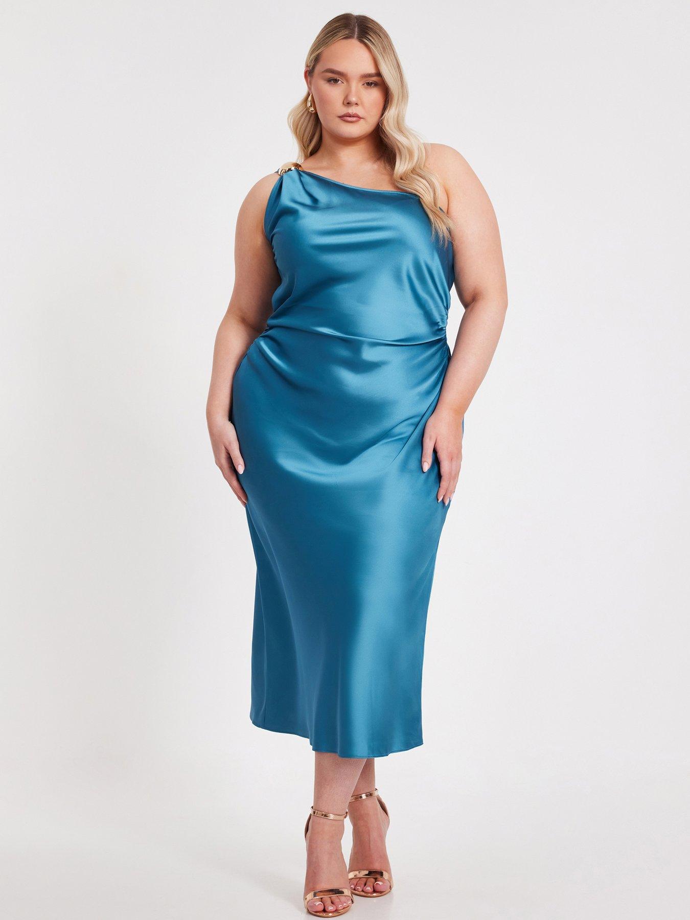 undefined Curve Teal Satin Midaxi Dress