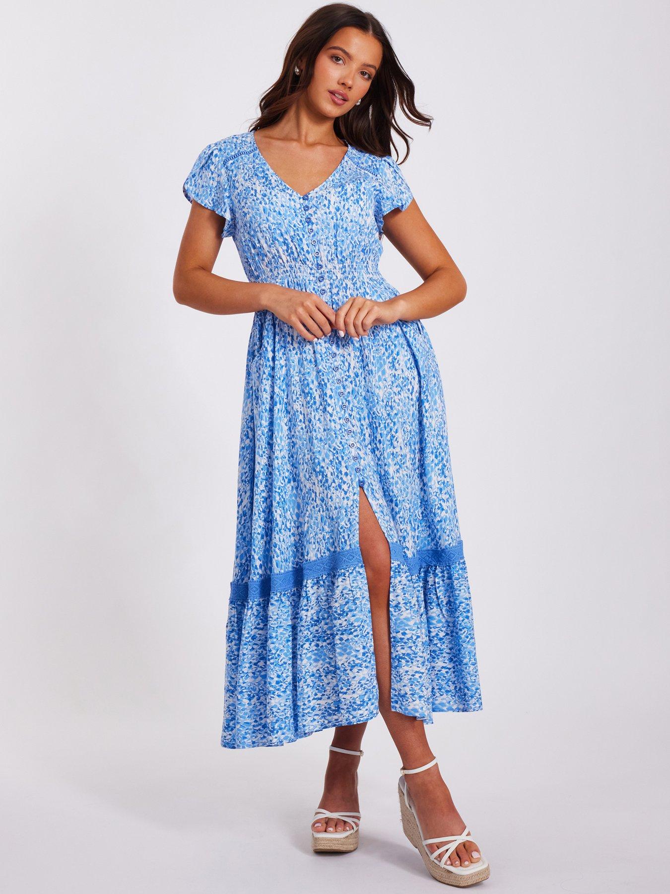undefined Petite Blue Animal Print Midaxi Dress