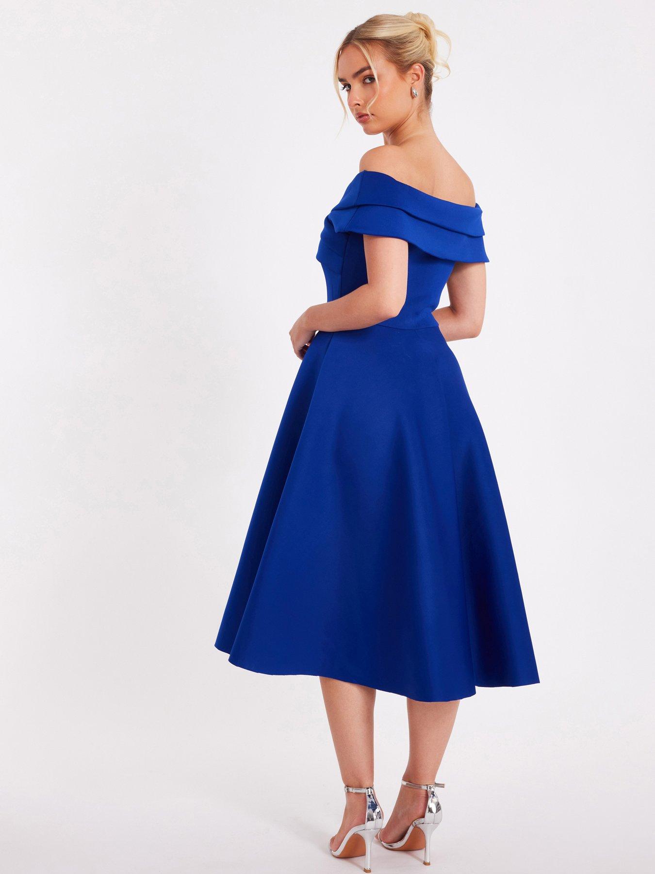 Image 2 of 6 of Quiz Royal Blue Bardot Midaxi Dress