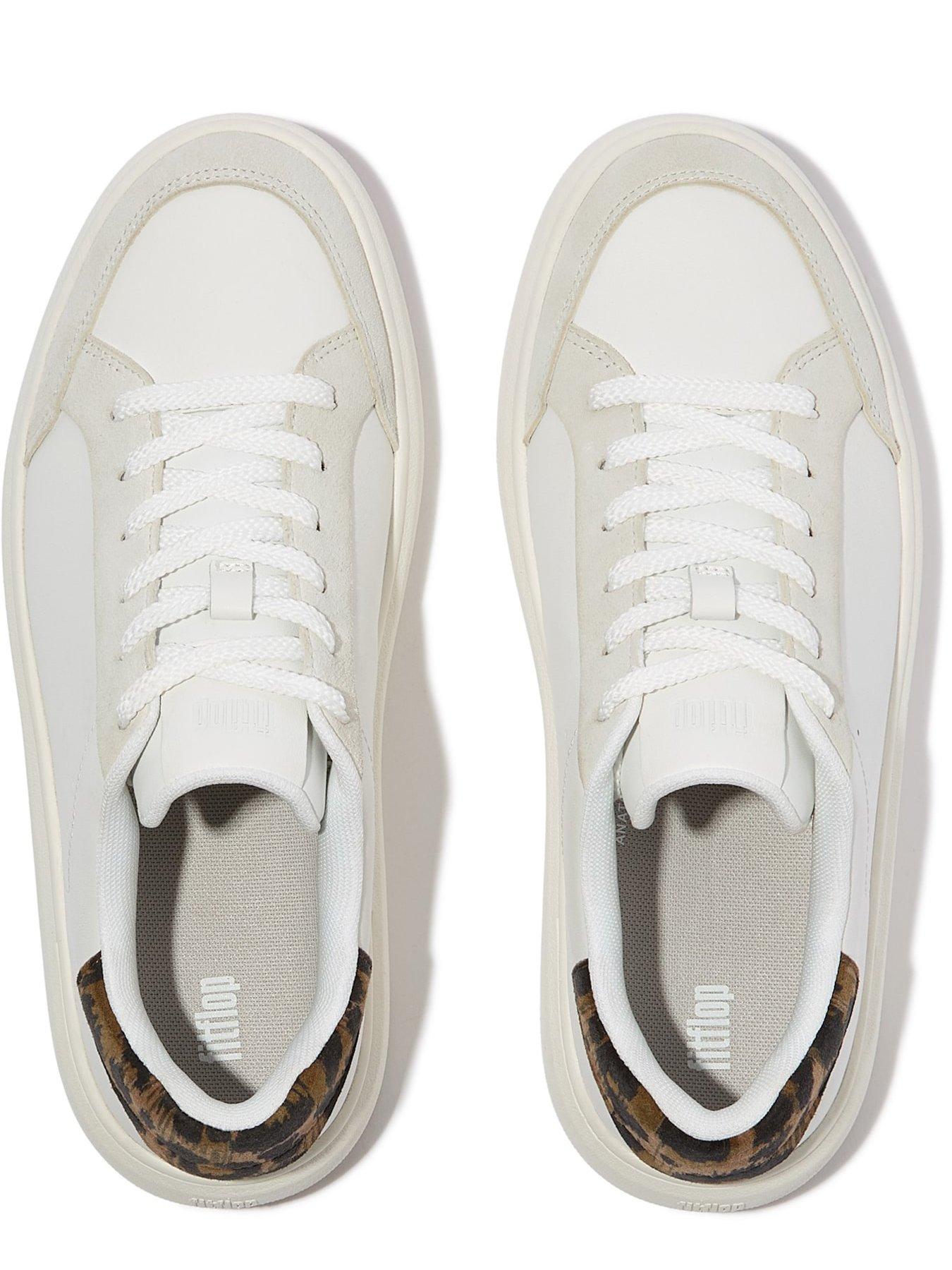 FitFlop Rtg Leopard Backtab Leather/suede Trainer Urban White