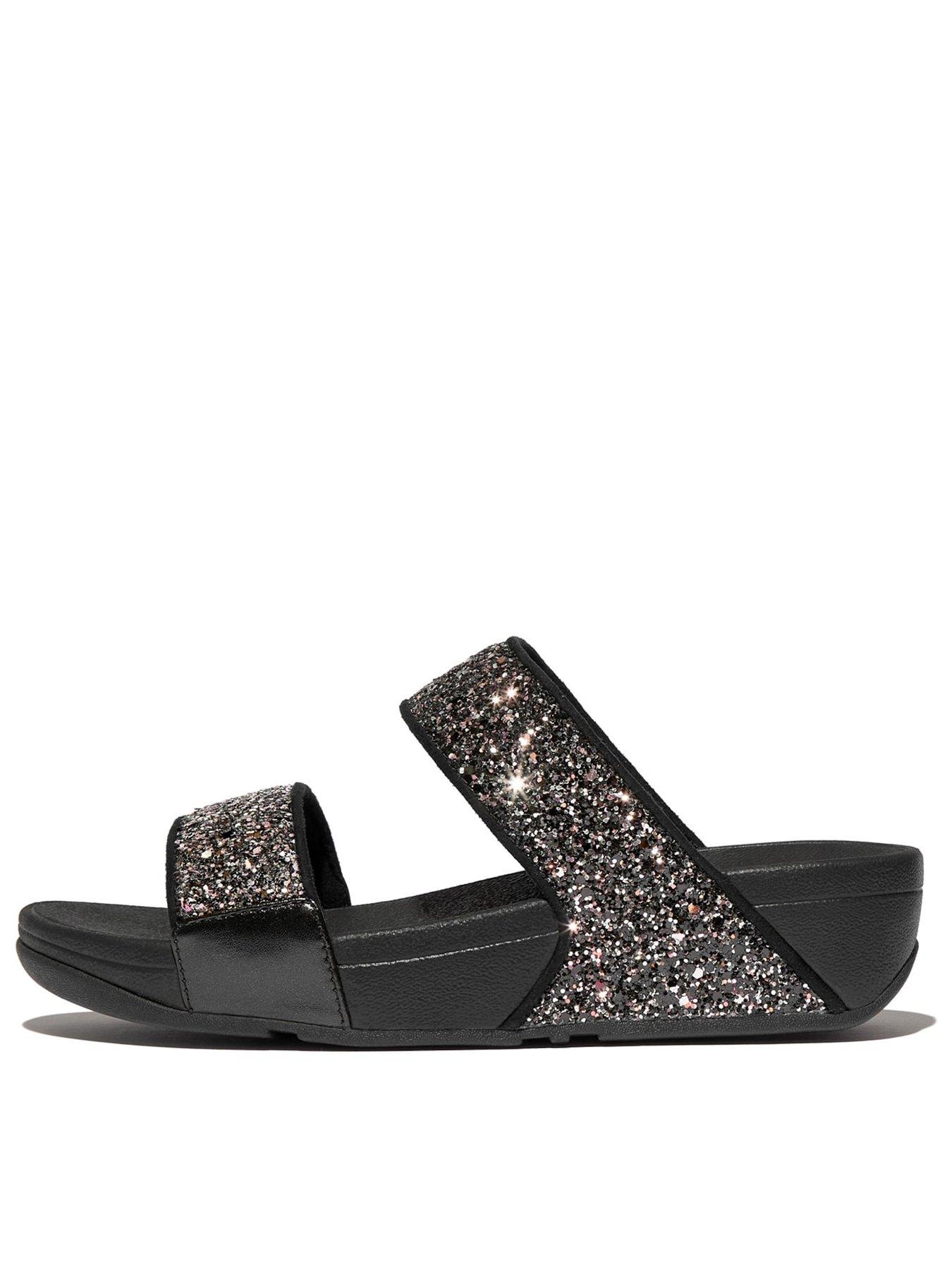 undefined Lulu 2 Bar Slide Glitter Slides - Black