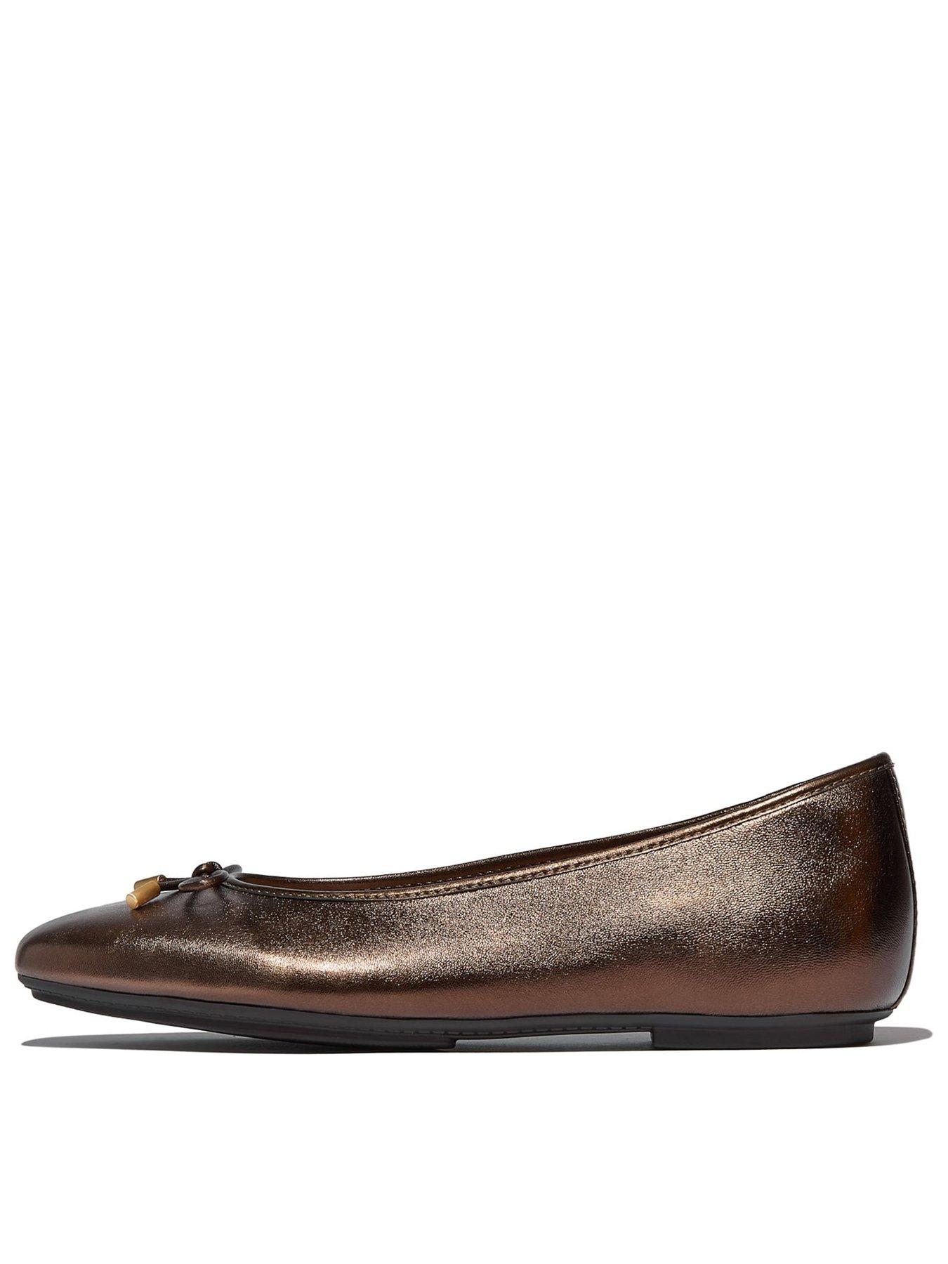 undefined Delicato Bow Soft Leather Ballerina Shoe - Metallic Chocolate