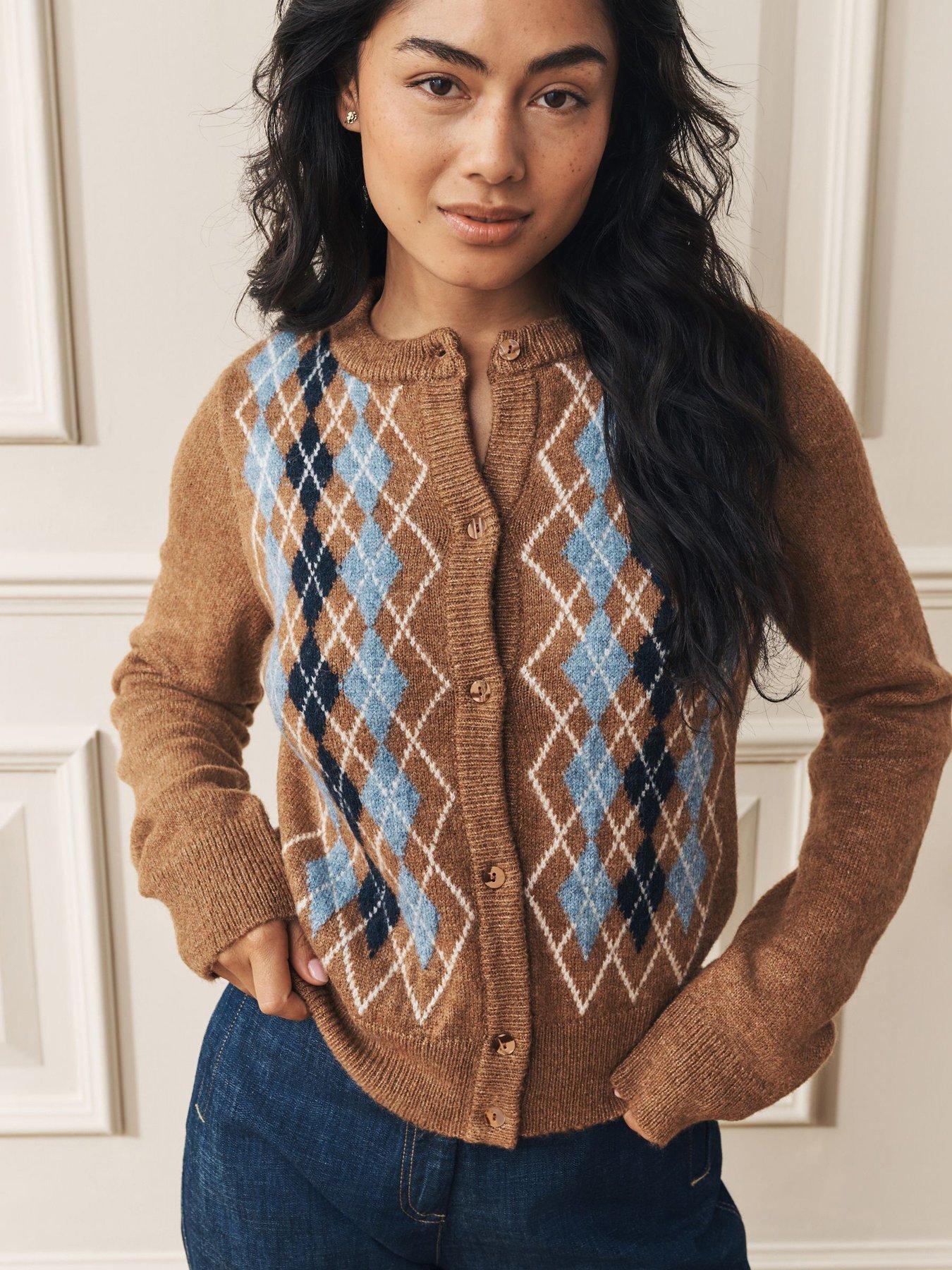 Laura Ashley Argyle Cardigan - Brown - Grey | Very