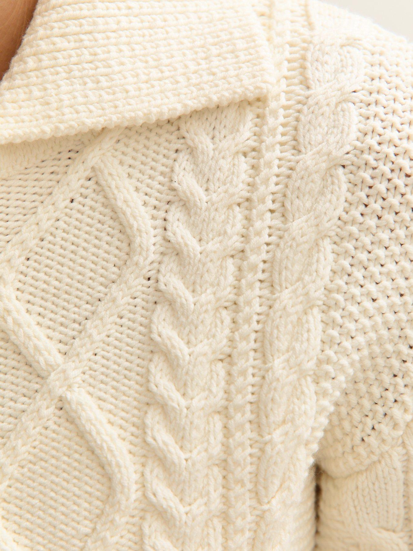 Image 5 of 5 of New Look Cable Knit Collared Zip Through Cardigan - Cream