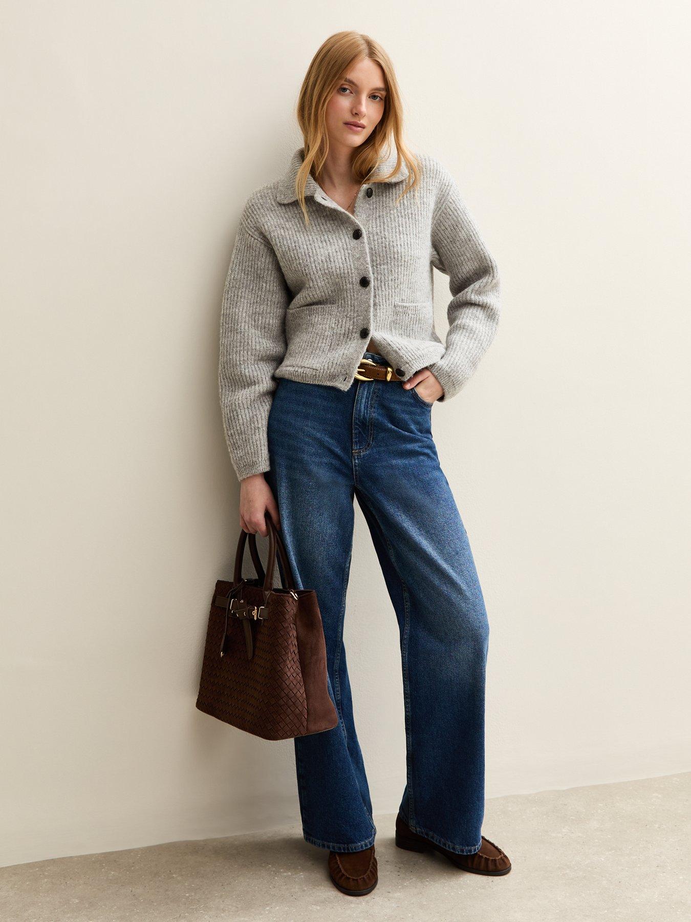 undefined Grey Knit Collared Button Through Cardigan