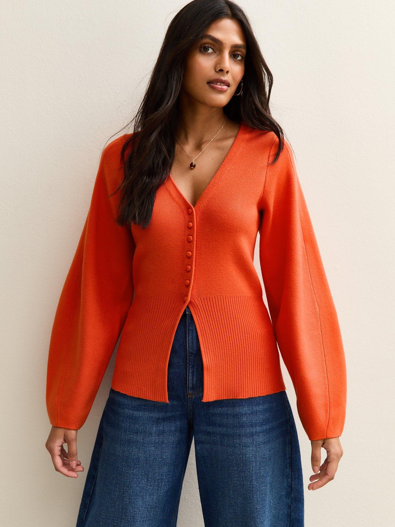 undefined Compact Knit V Neck Cardigan - Orange