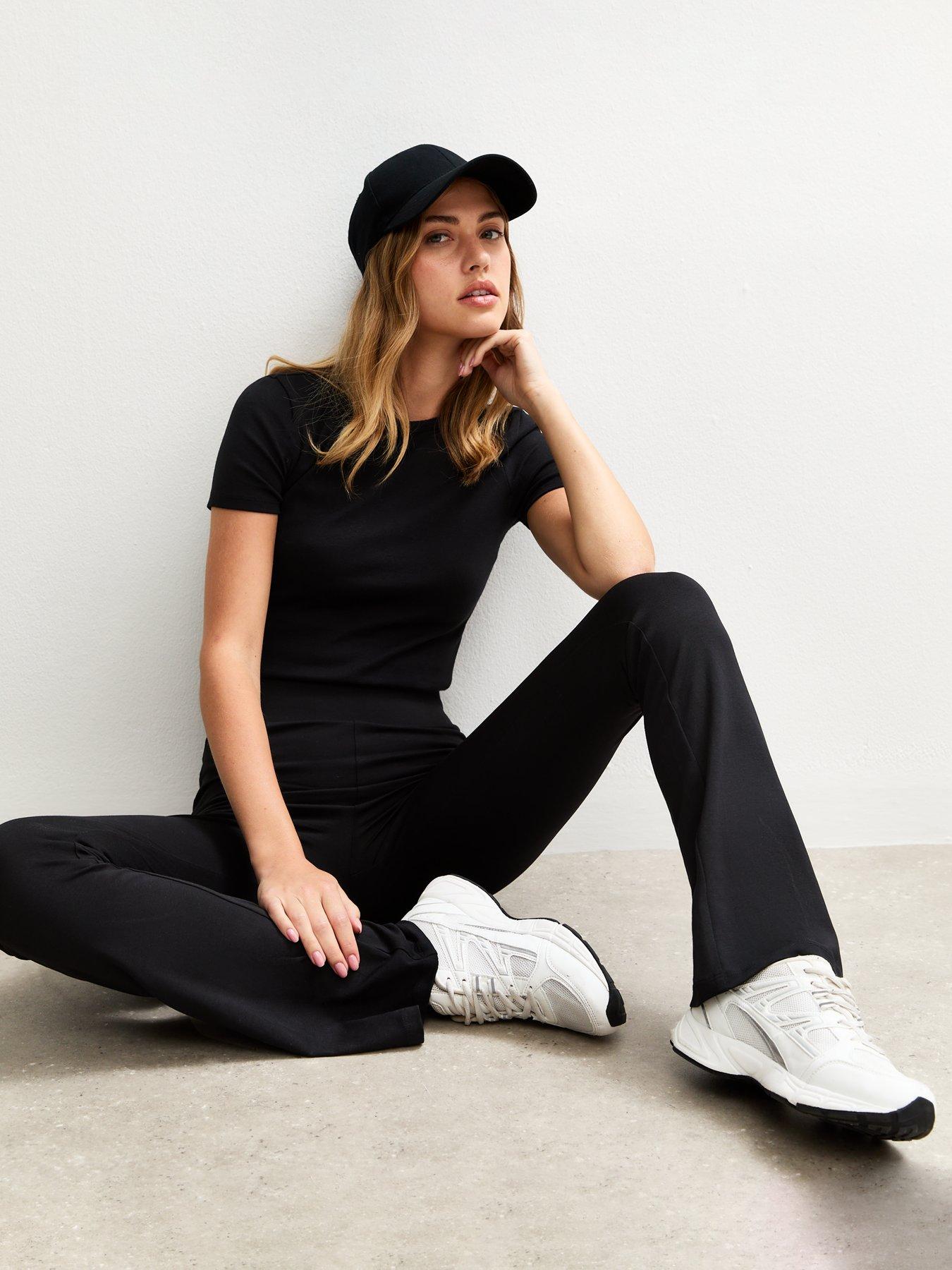 New Look Black High Waist Jersey Kick Flare Leggings