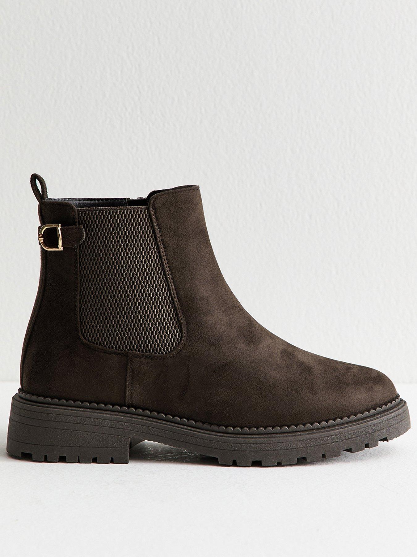 undefined Wide Fit Brown Faux Suede Chunky Chelsea Boots