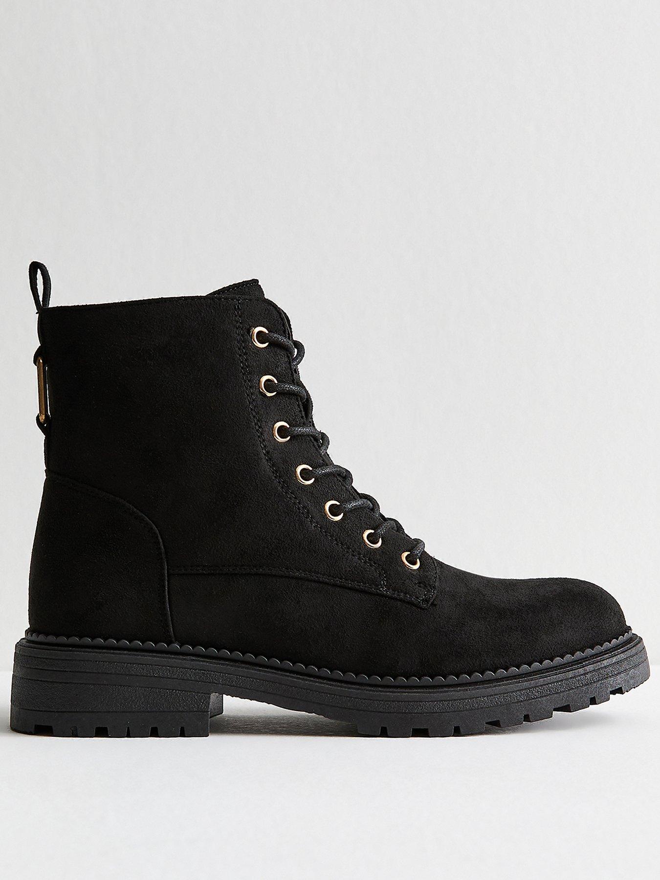 undefined Black Faux Suede Lace Up Ankle Boots