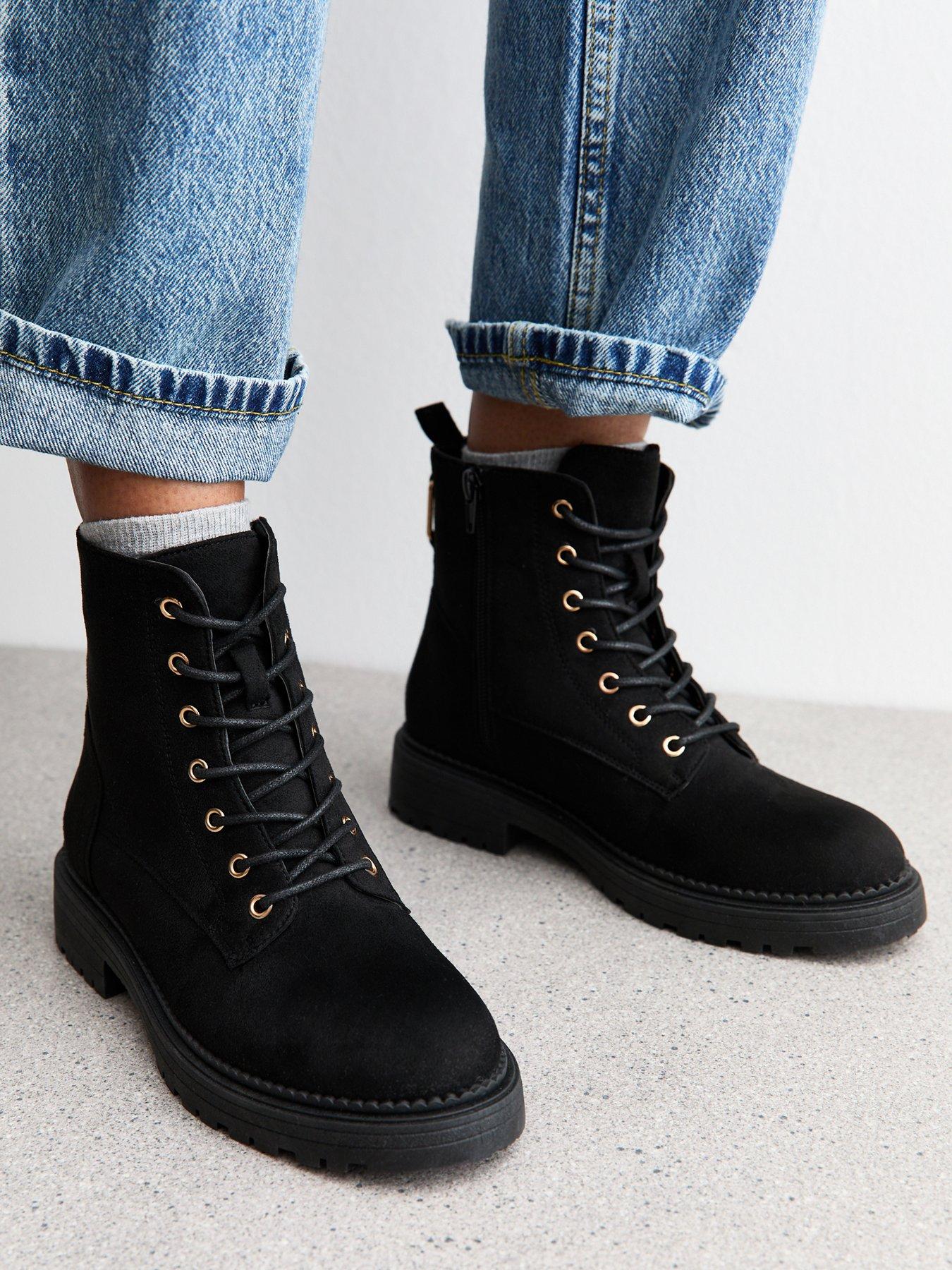 New Look Black Faux Suede Lace Up Ankle Boots Very