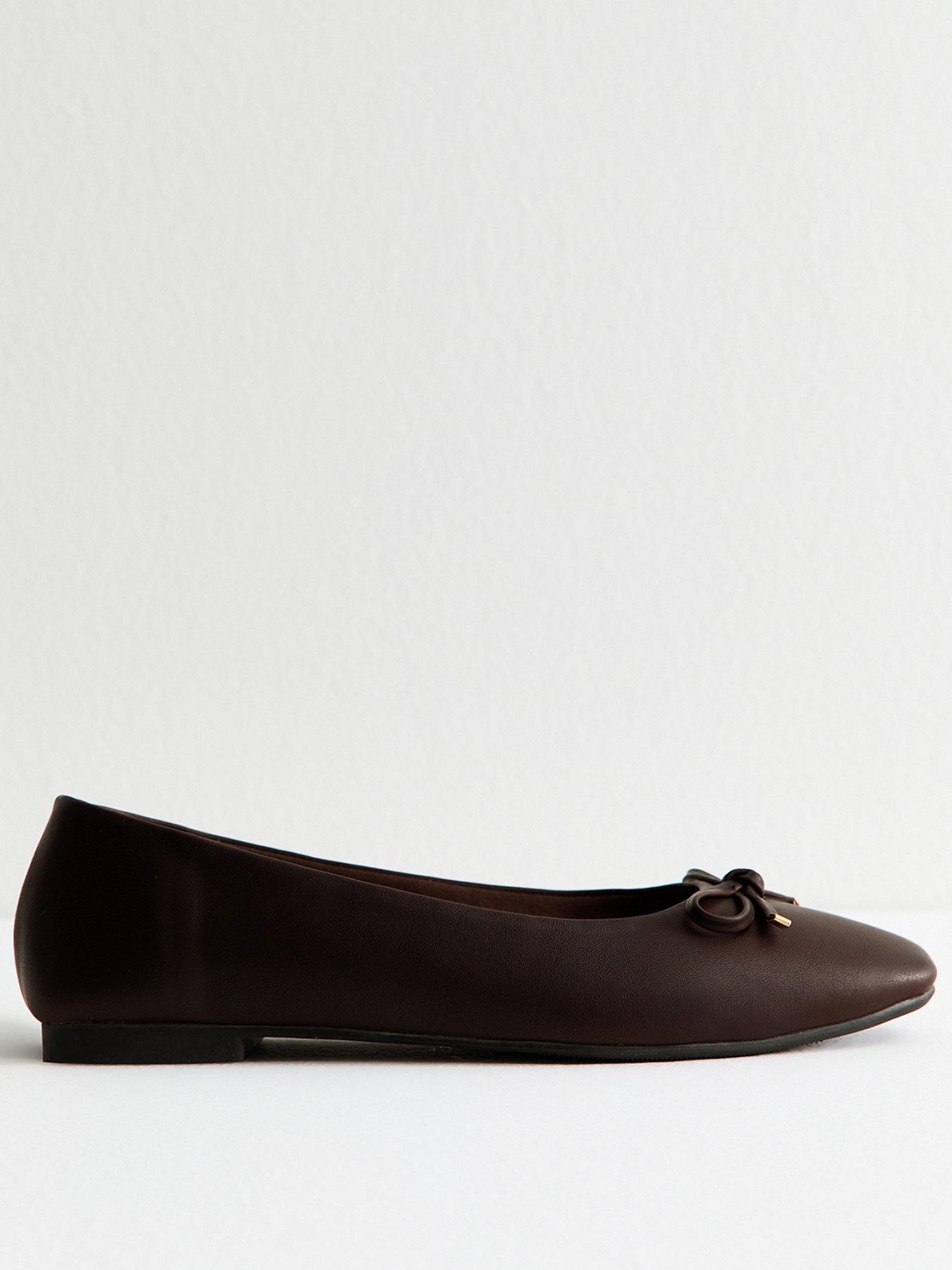 undefined Brown Faux Leather Square Toe Ballerina Flats