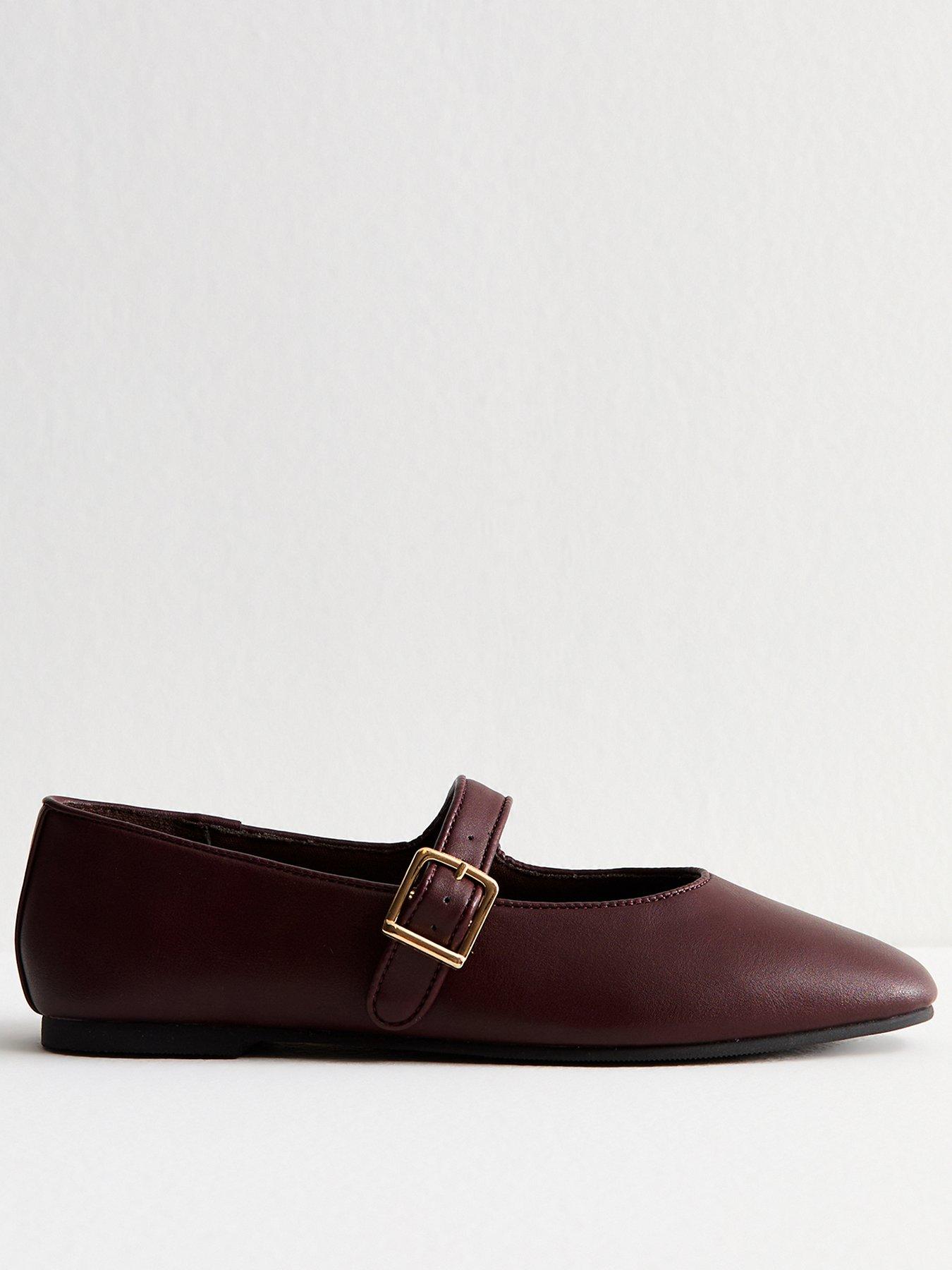 undefined Dark Burgundy Faux Leather High Vamp Mary Janes Ballerina Flats