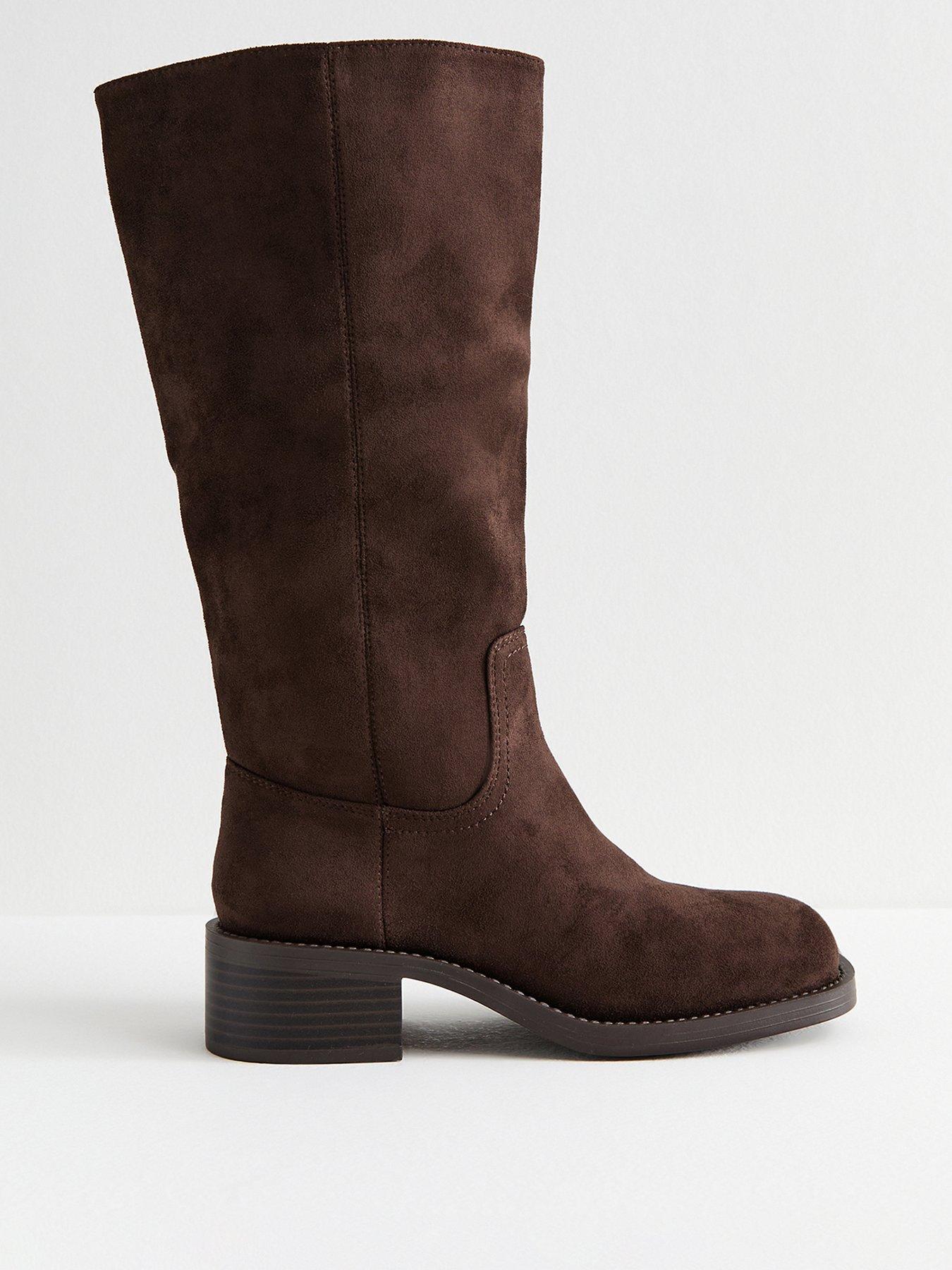 undefined Dark Brown Faux Suede Pull On Boots