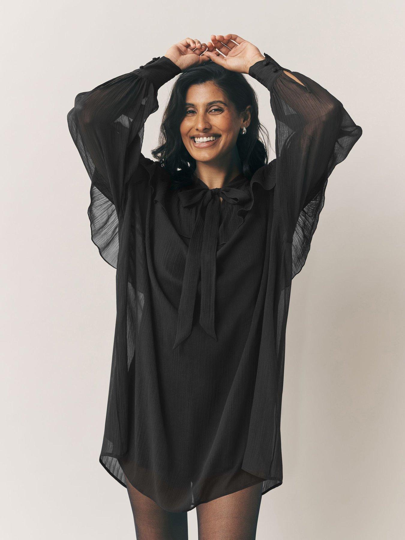 Laura Ashley Ruffle Dress - Black