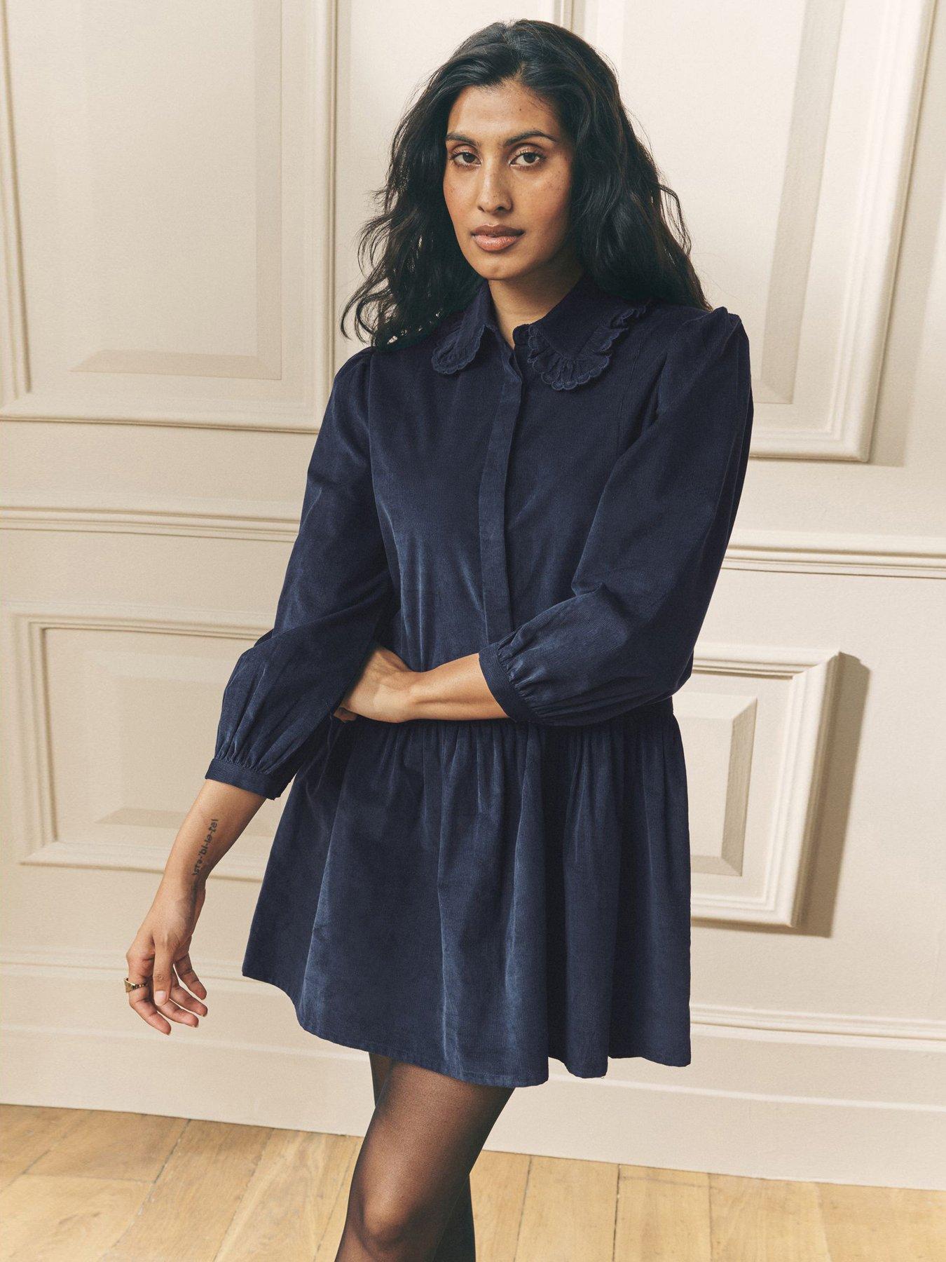 Laura Ashley Long Sleeve Cord Dress - Blue | Very