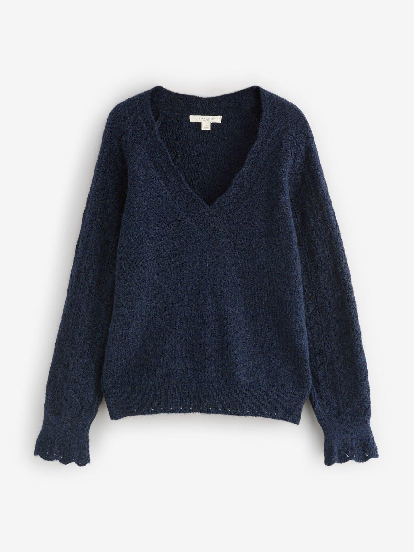 Pull Femme Laura Ashley En Pure Laine Mérinos Noire - Taille 8 - État Excellent