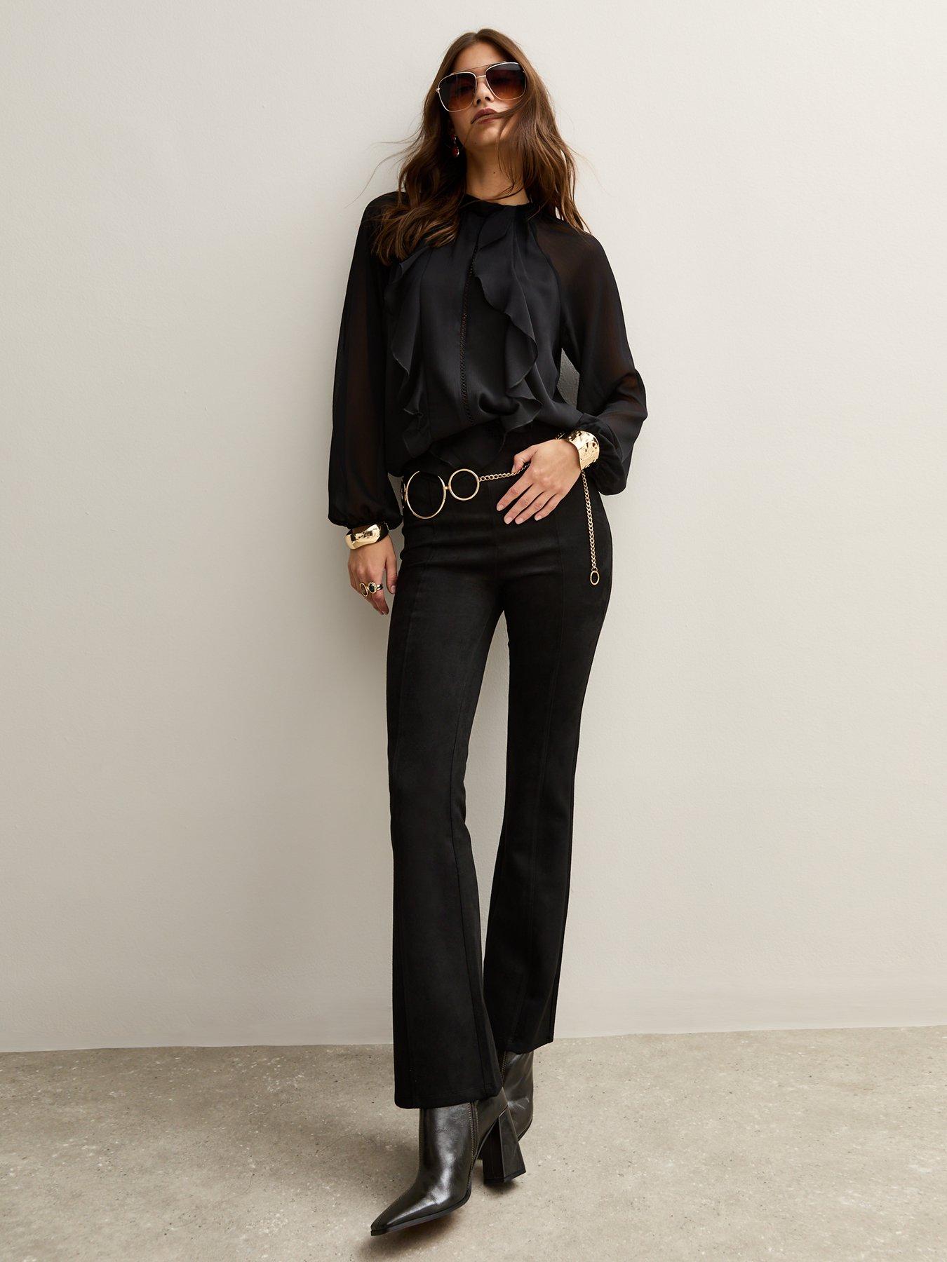 Image 3 of 4 of New Look Lace Insert Ruffle Trimmed Blouse - Black