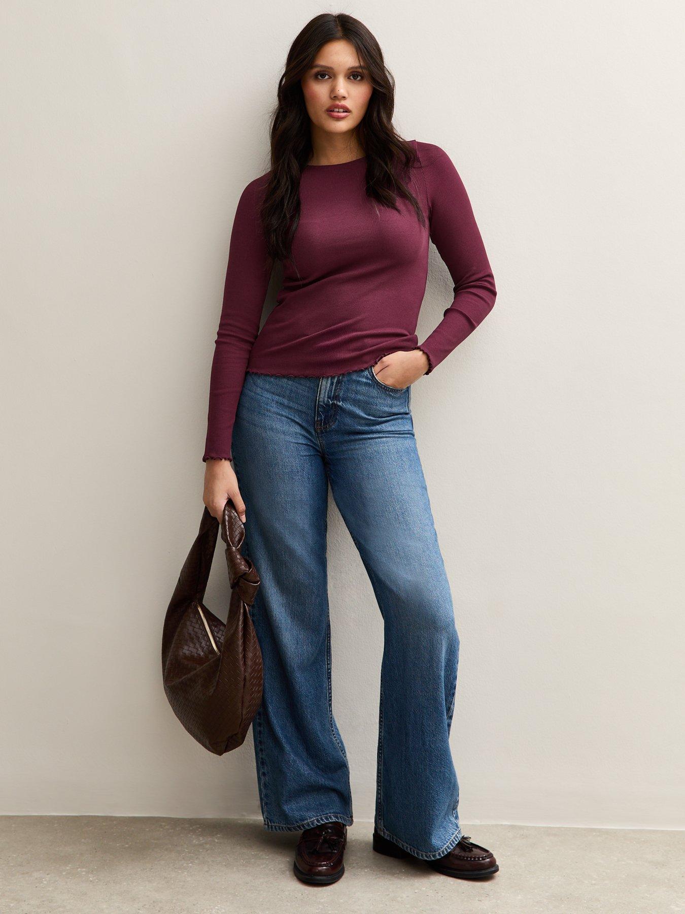 undefined Long Sleeve Ribbed Top - Red