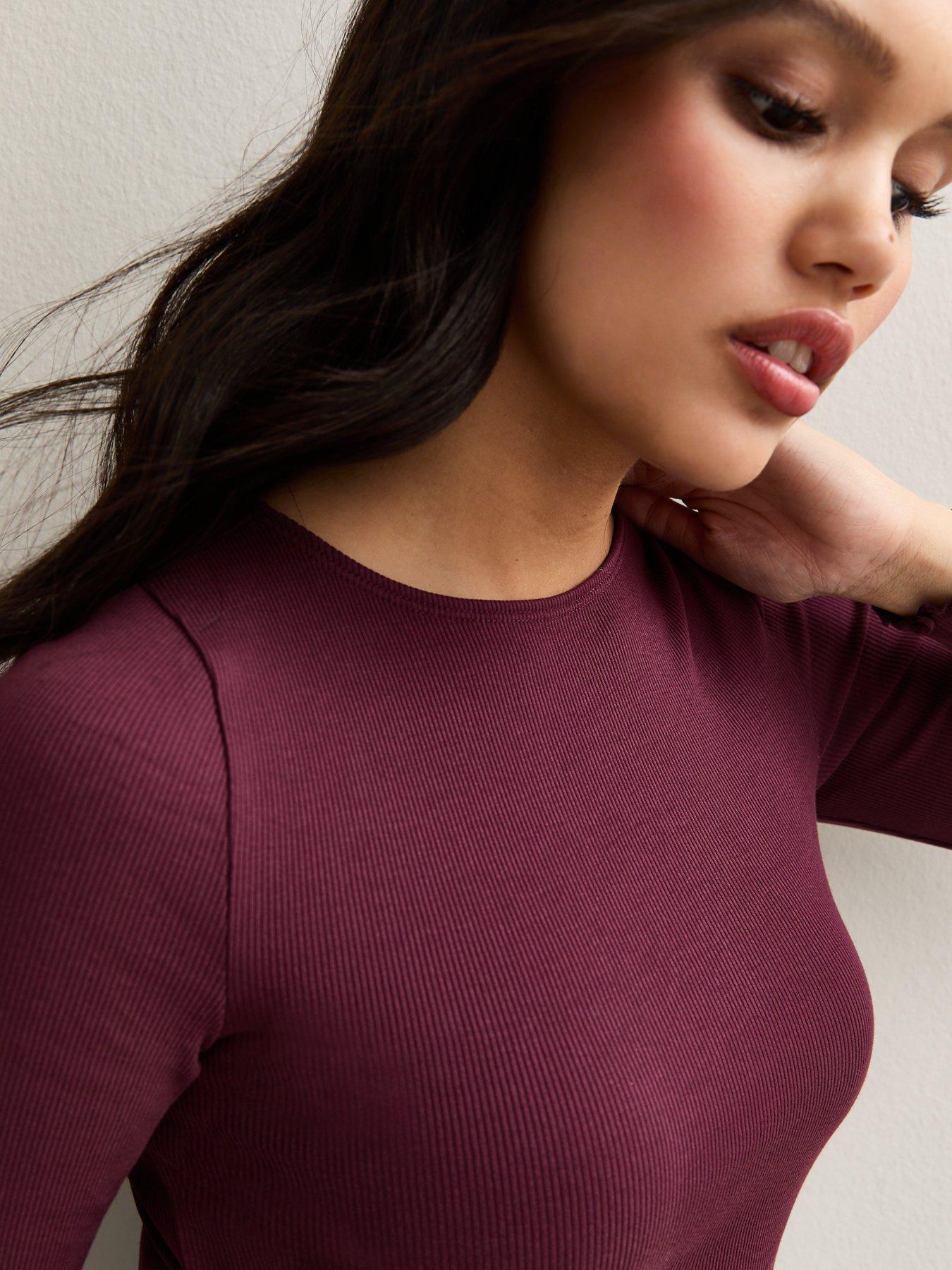 Image 3 of 4 of New Look Long Sleeve Ribbed Top - Red