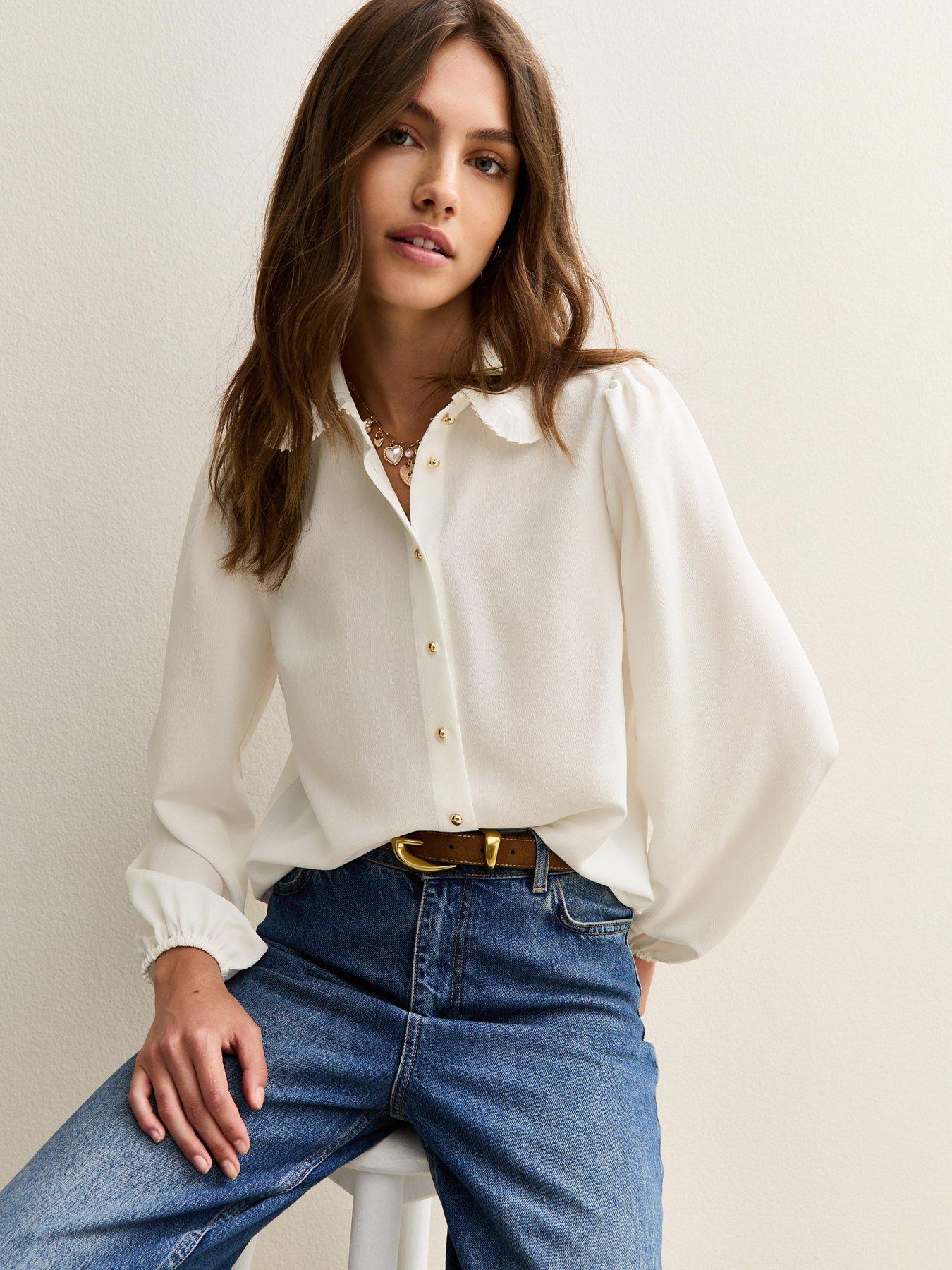 undefined White Plisse Collar Shirt