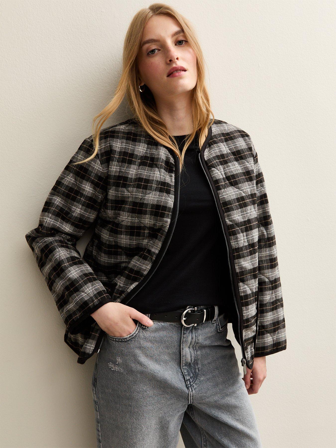 New Look Checked Quilted Padded Jacket - Black