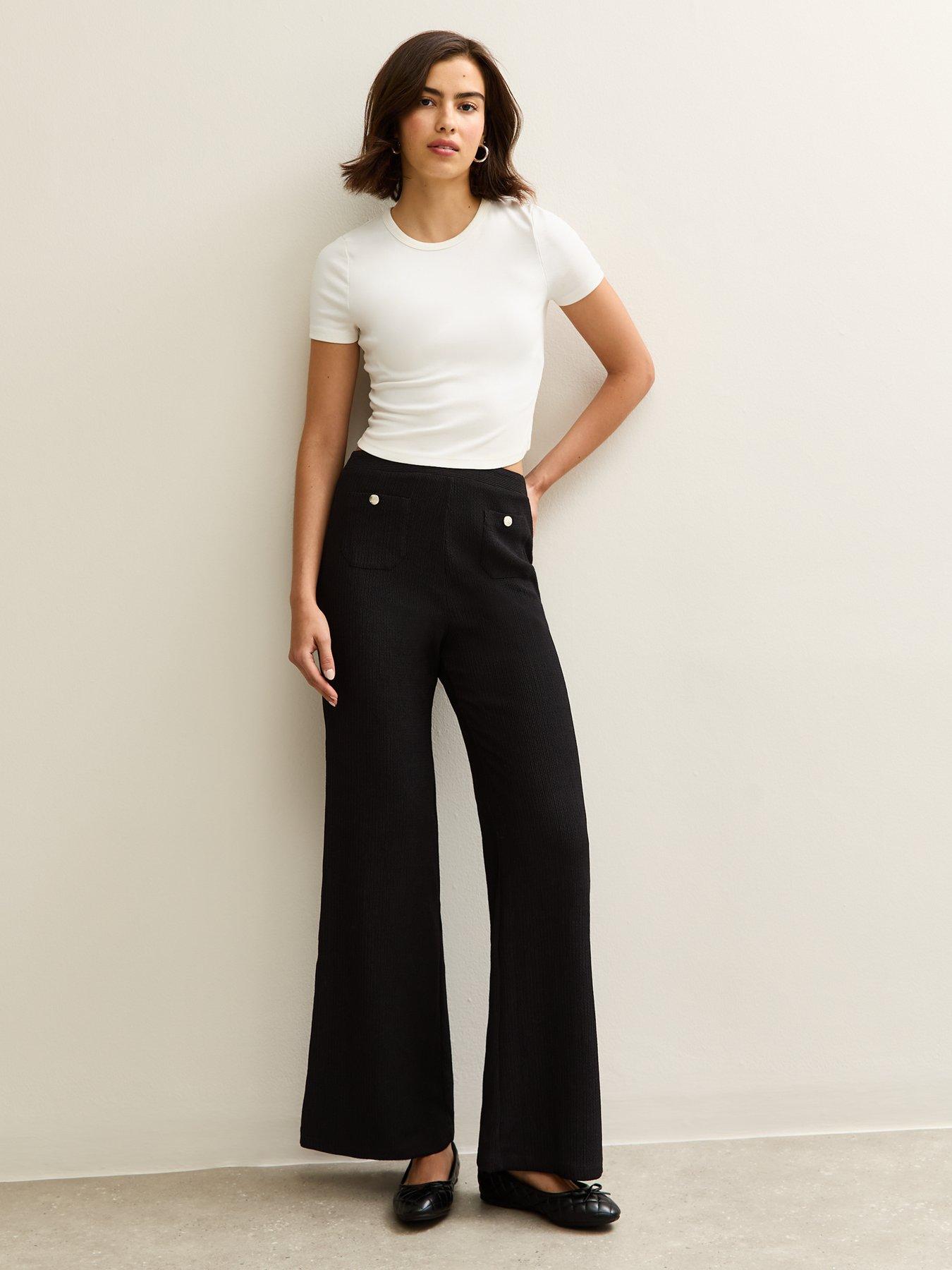 Image 3 of 4 of New Look Textured Jersey Wide Leg Trousers - Black