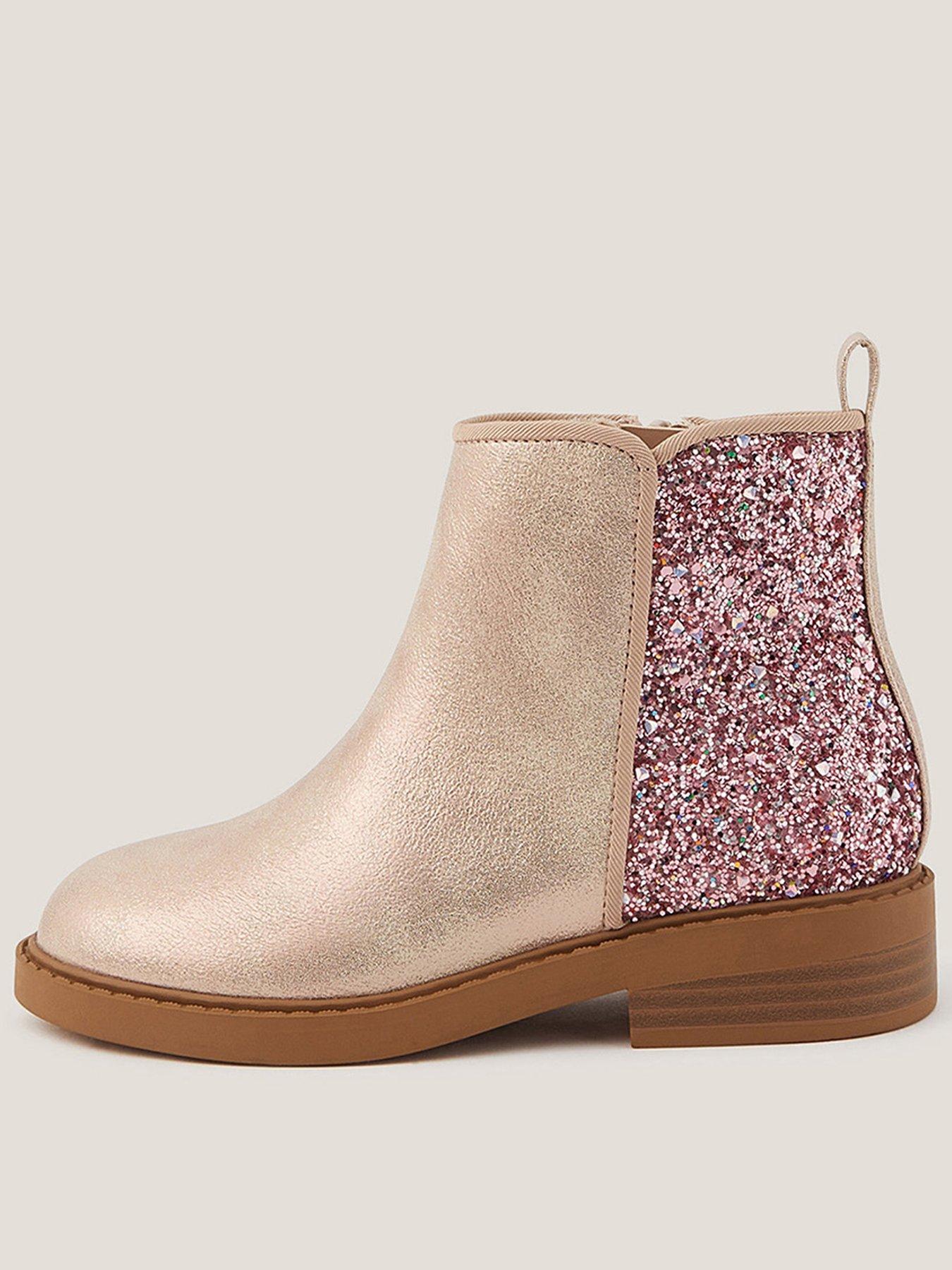 undefined Girls Glitter Contrast Boots - Pink