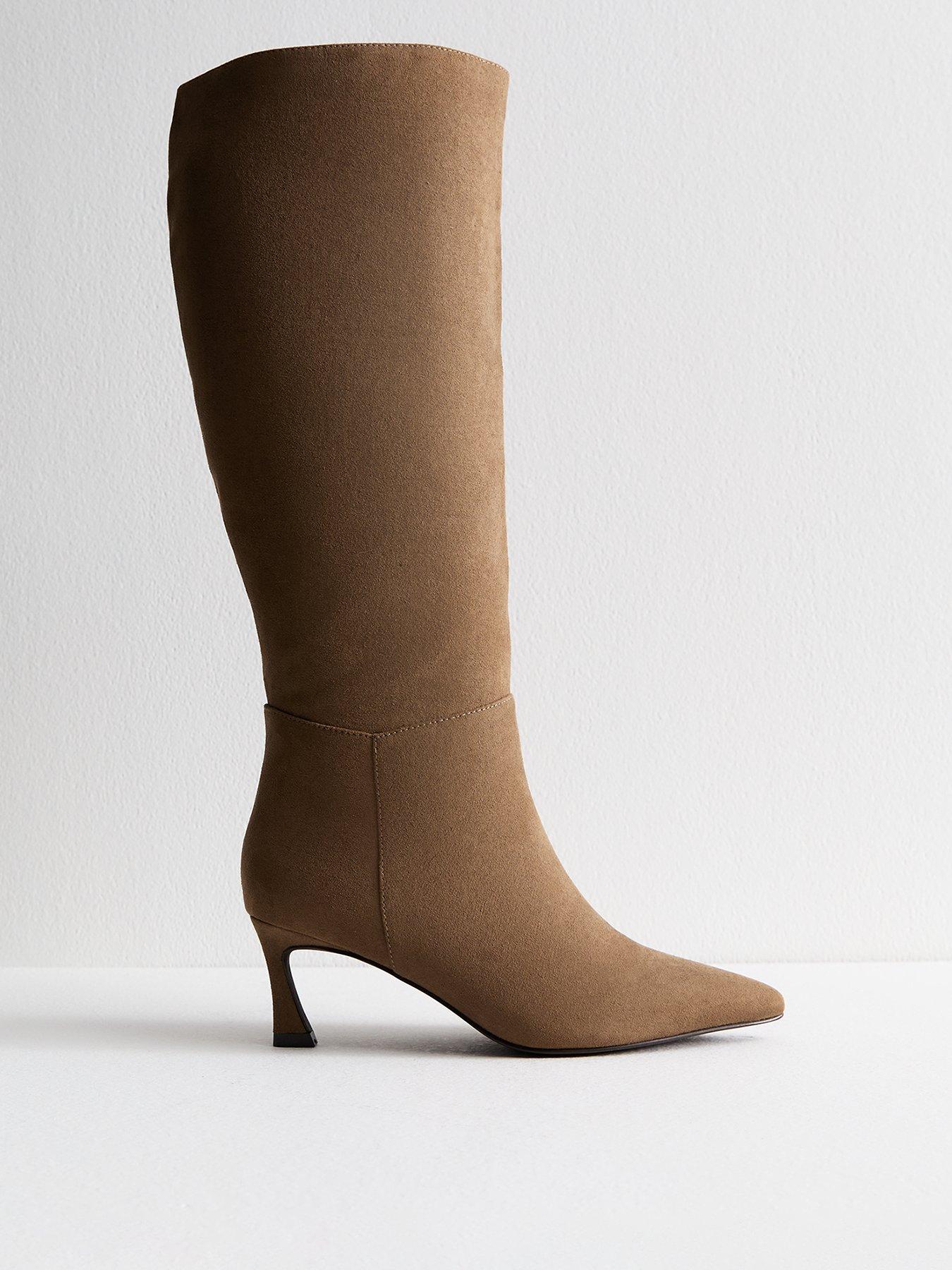 undefined Camel Faux Suede Heeled Knee High Boots - Brown