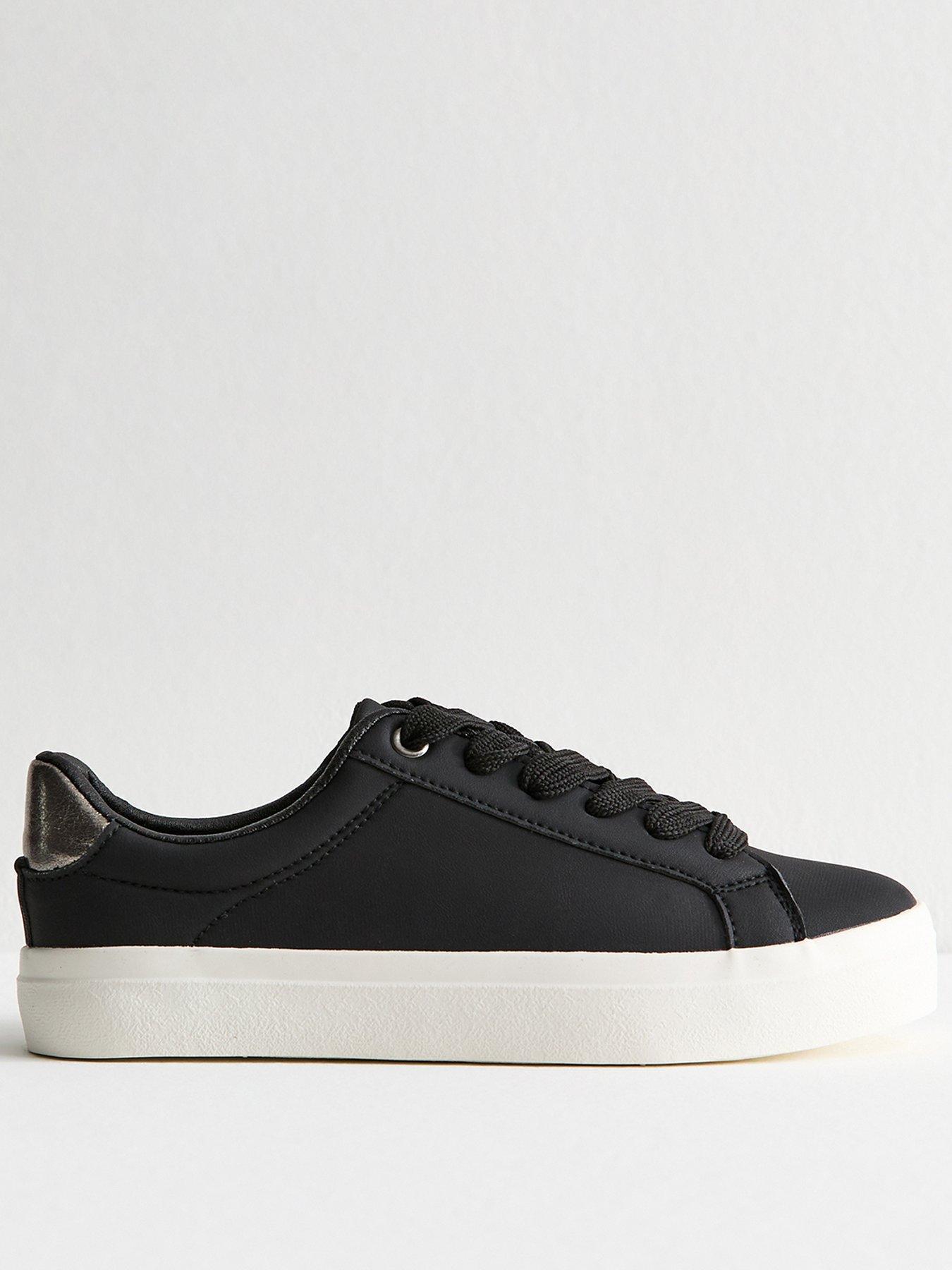 undefined Black Faux Leather Contrast Heel Tab Trainers