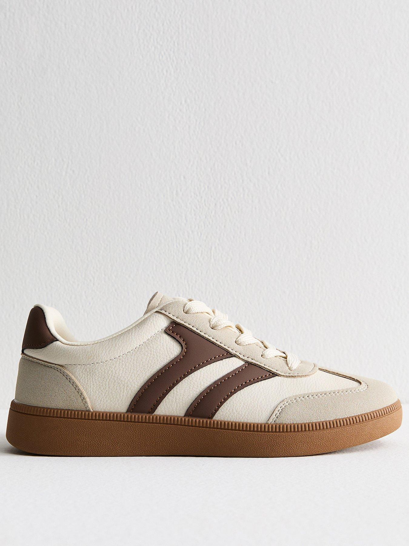 undefined Cream Contrast Panel Faux Suede Trainers
