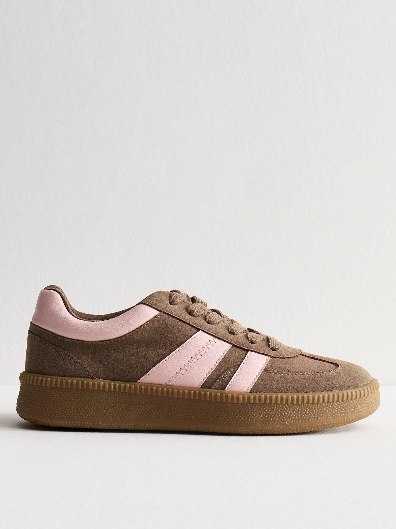 New Look Faux Suede Side Stripe Low Top Trainers - Brown