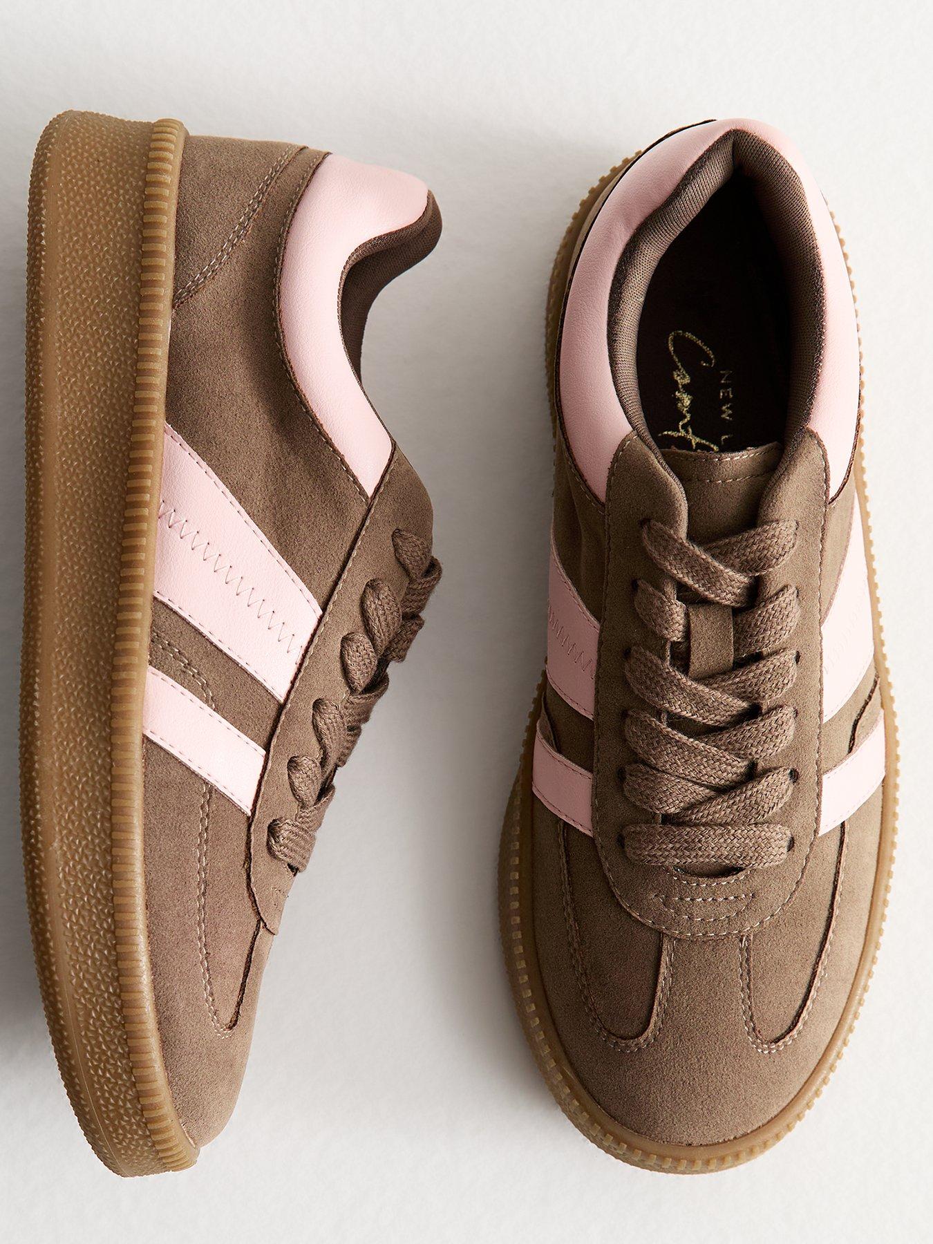 Image 3 of 6 of New Look Faux Suede Side Stripe Low Top Trainers - Brown