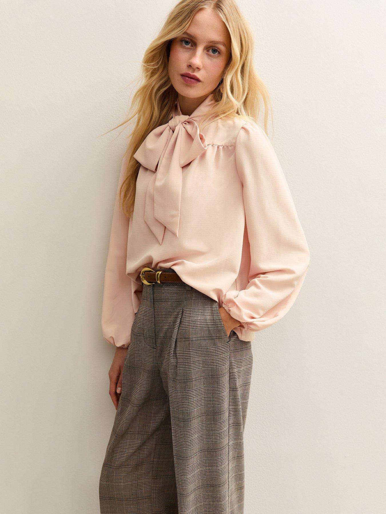 undefined Pink Pussybow Neck Blouse