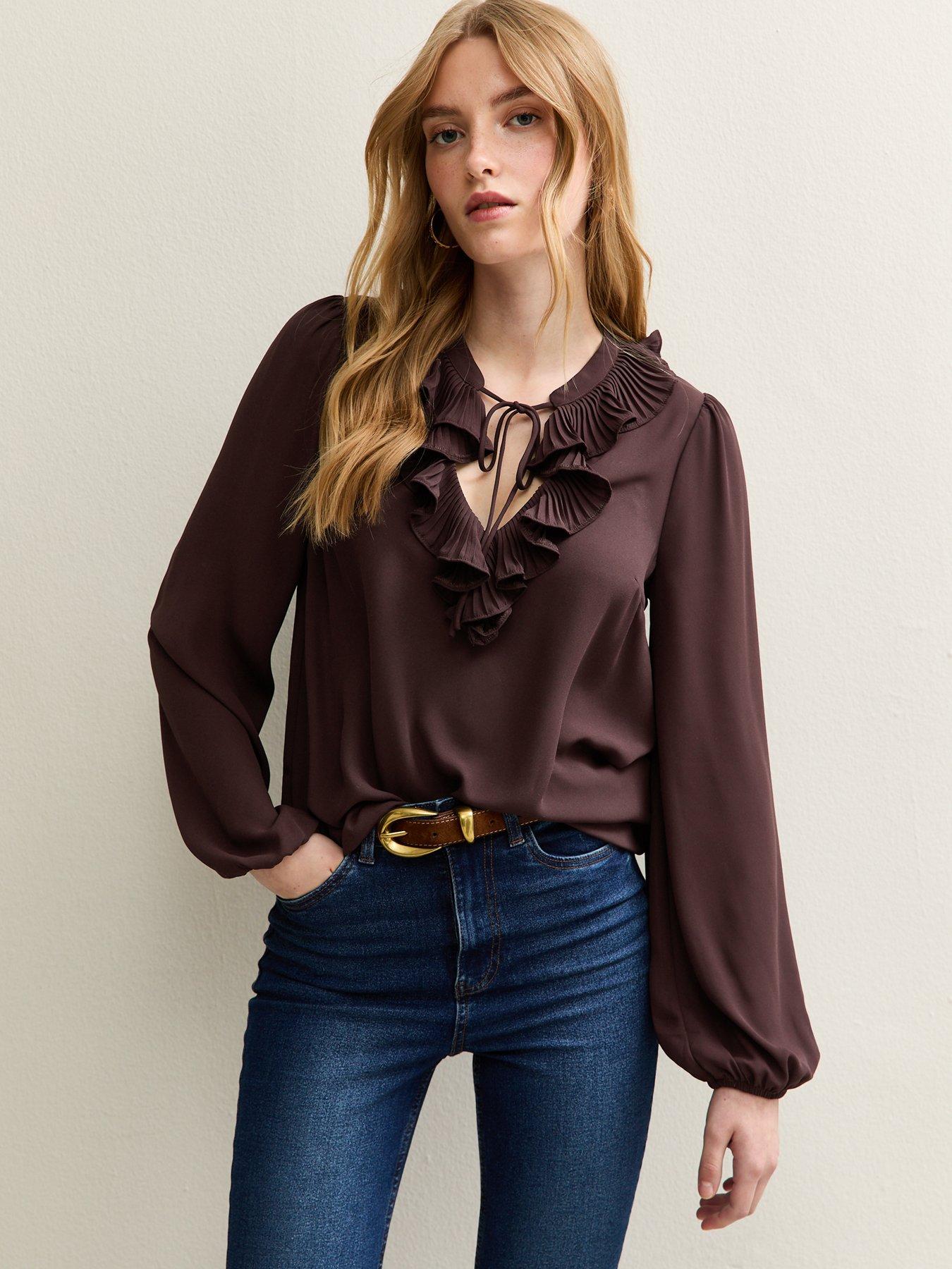 New Look K Rita Ruffle Tie Long Sleeve Blouse - Red