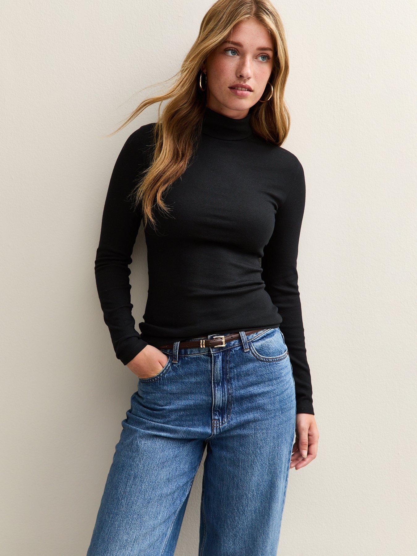 undefined Black Jersey Gathered Neck Slinky Bodysuit