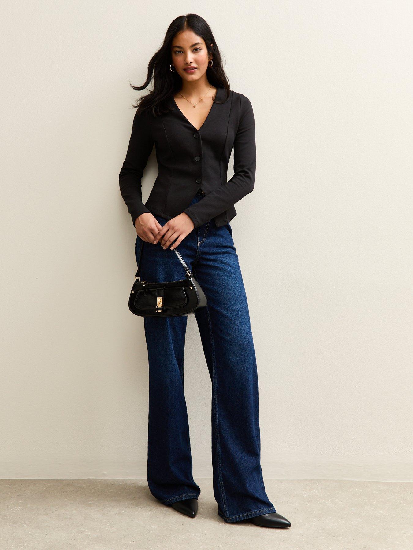 Image 3 of 5 of New Look Panelled Button Through Long Sleeve Top - Black