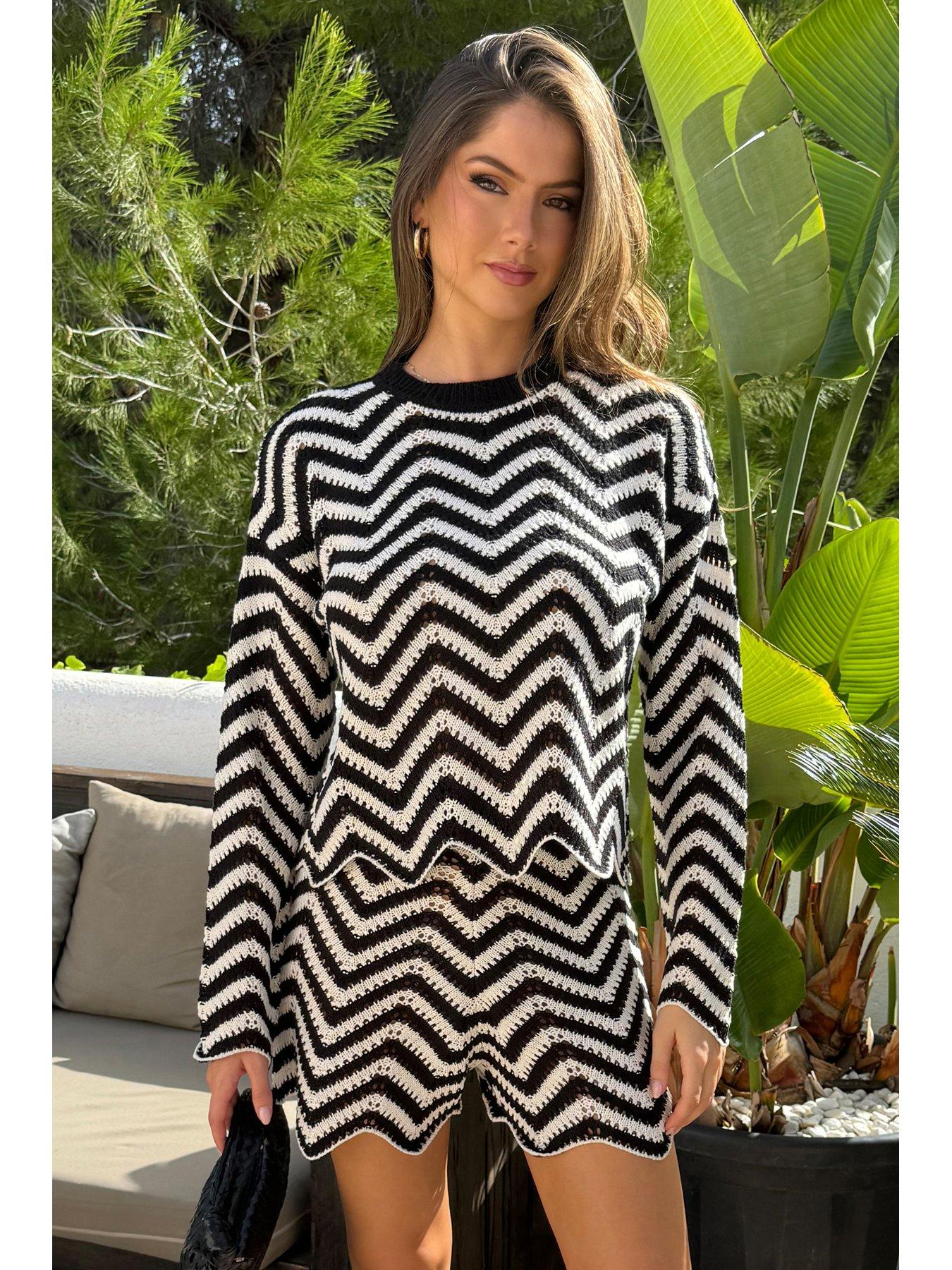undefined Black And White Zig Zag Crochet Shorts