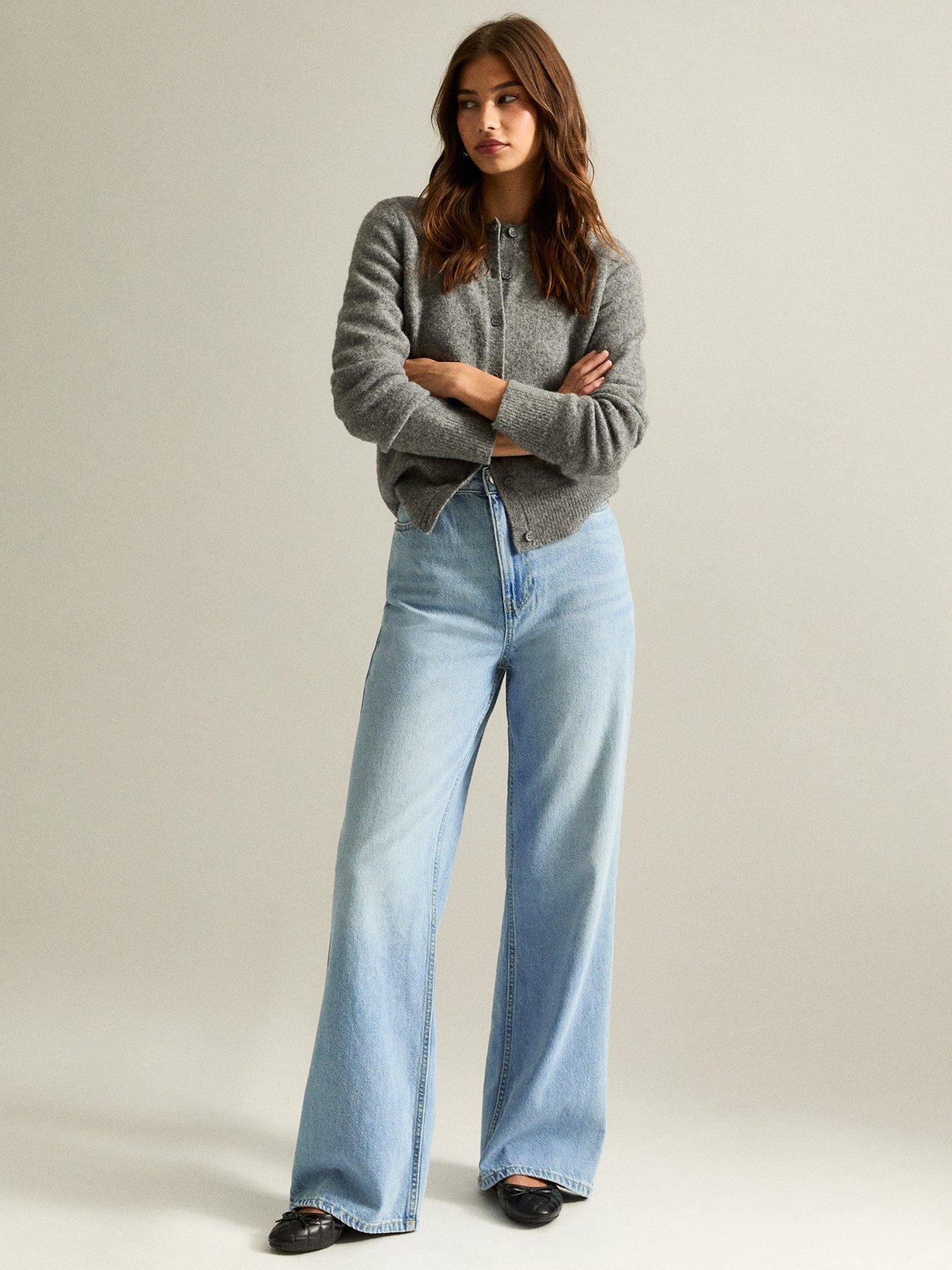Image 3 of 6 of New Look Light Blue Adalae High Waisted Wide Leg Jeans