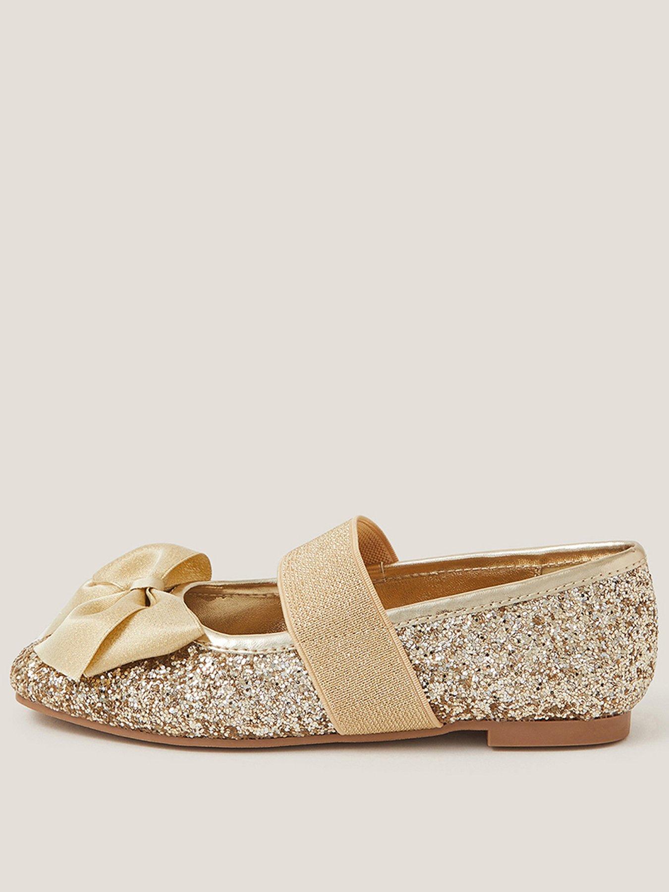 undefined Girls Glitter Bow Ballerina Shoes - Gold